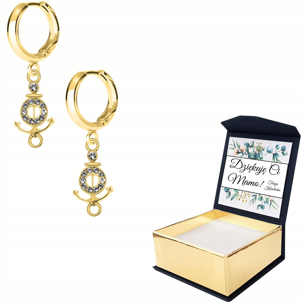 Kolczyki złote Kotwica Łódź Boat WŁASNY NADRUK