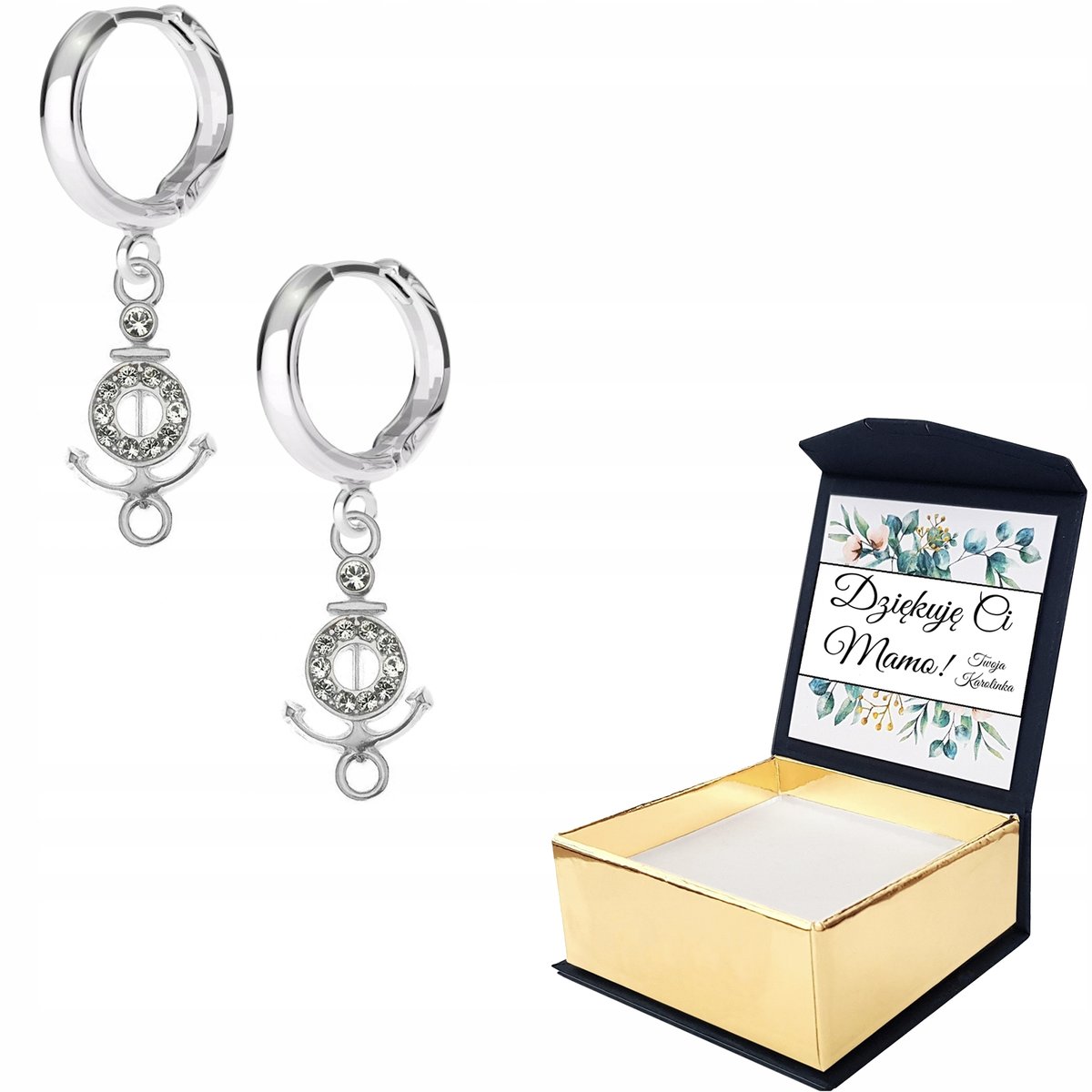 Kolczyki srebrne Kotwica Łódź Boat WŁASNY NADRUK