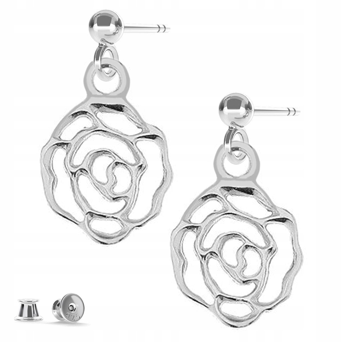 Kolczyki srebrne Róża Kwiat Kwiatek 925