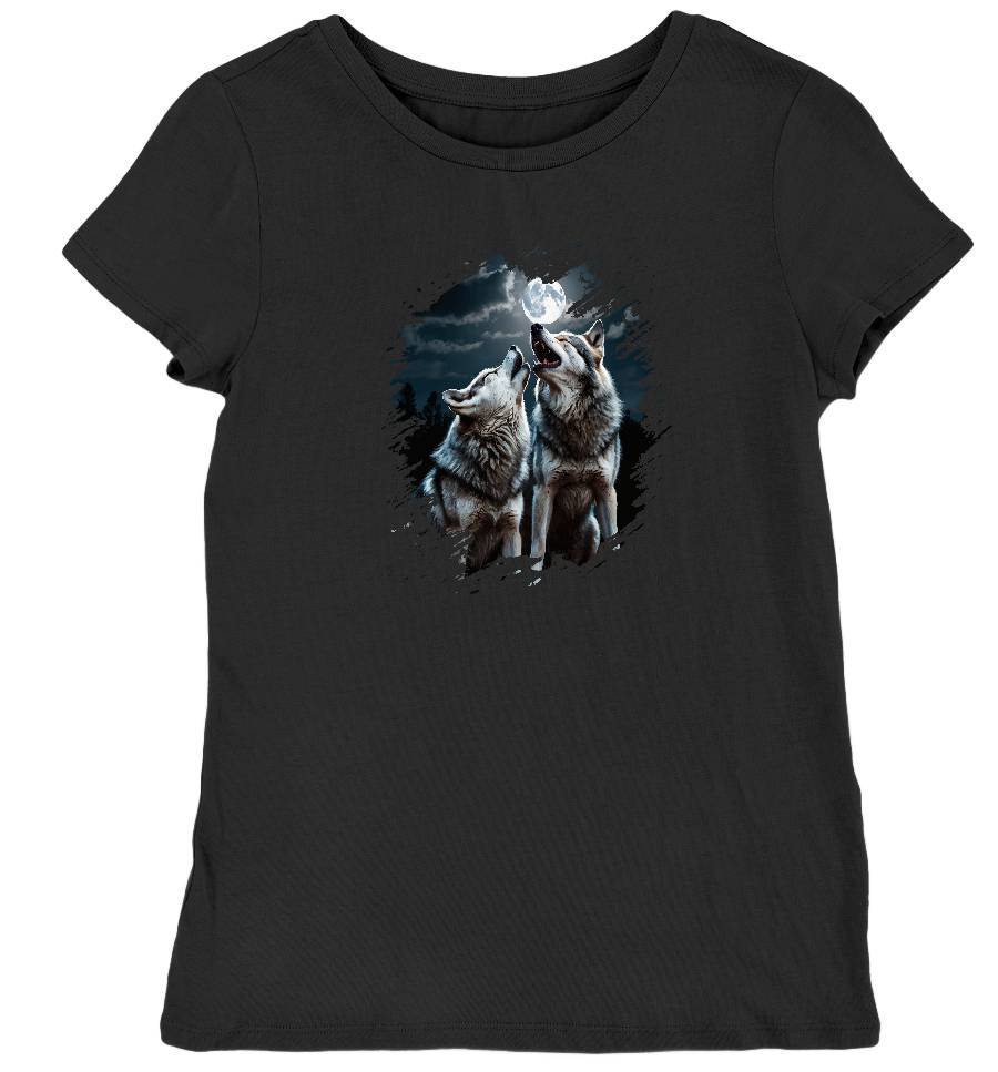 Koszulka damska wilk w kwiatach czarna XL