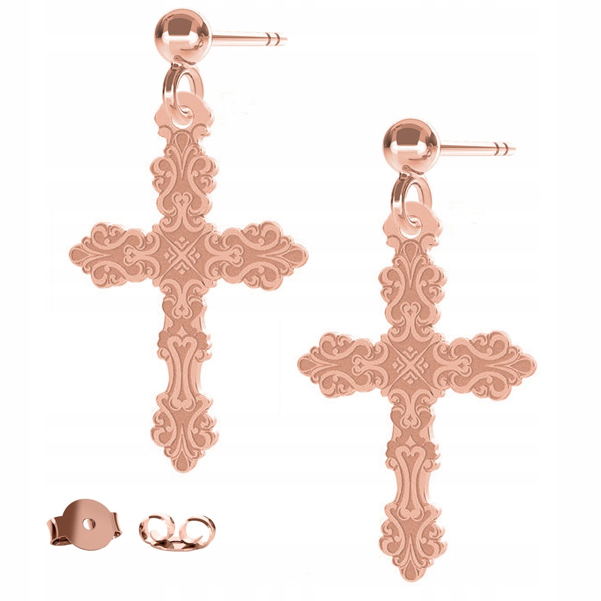 Kolczyki Krzyżyk Krzyż różowe złoto 925