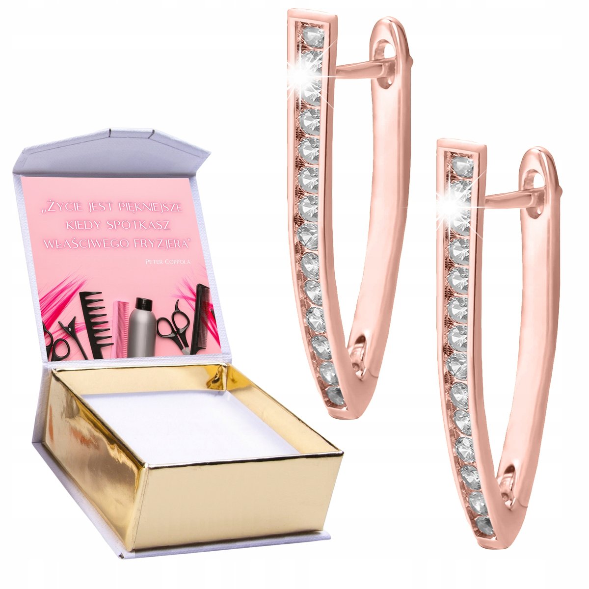 Kolczyki Pozłacane 18K Angielskie Zapięcie Litera V z Kryształkami + NADRUK