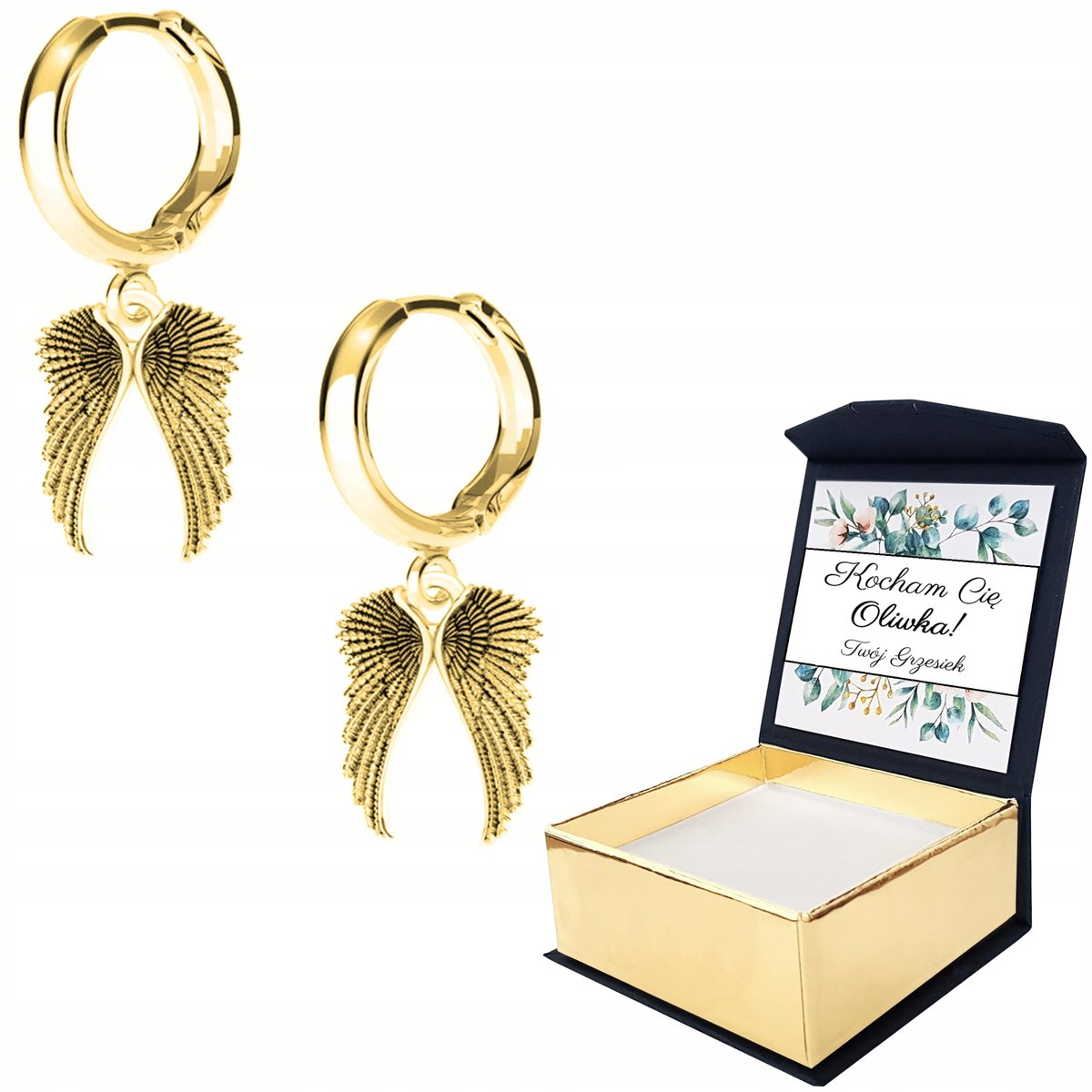 Kolczyki złote Dwa Skrzydła 925 WŁASNY NADRUK