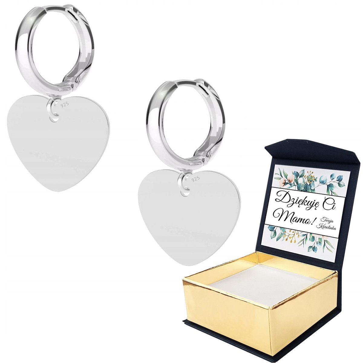 Kolczyki srebrne Serce Blaszka Heart WŁASNY NADRUK