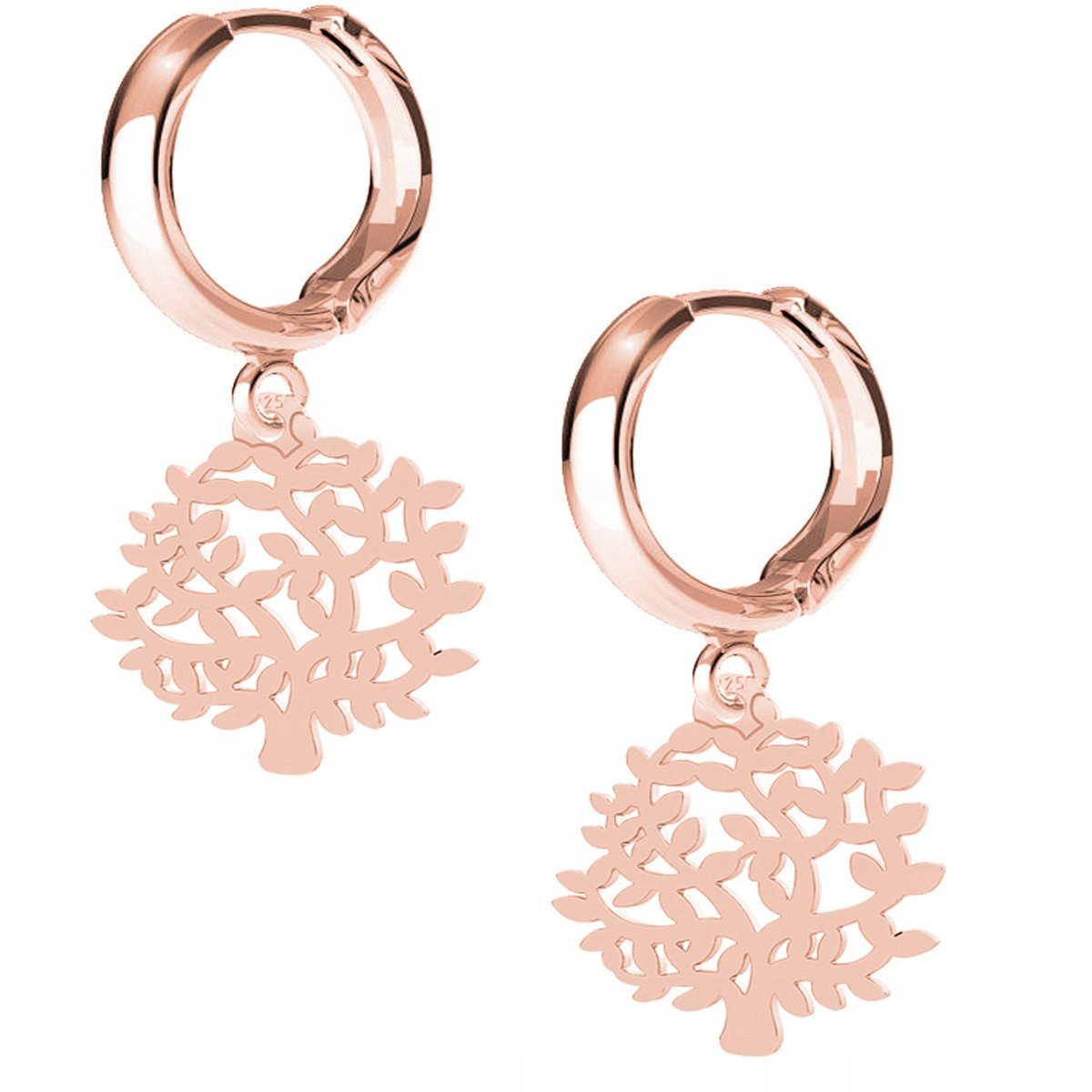 Kolczyki Drzewo Drzewko różowe złoto 925