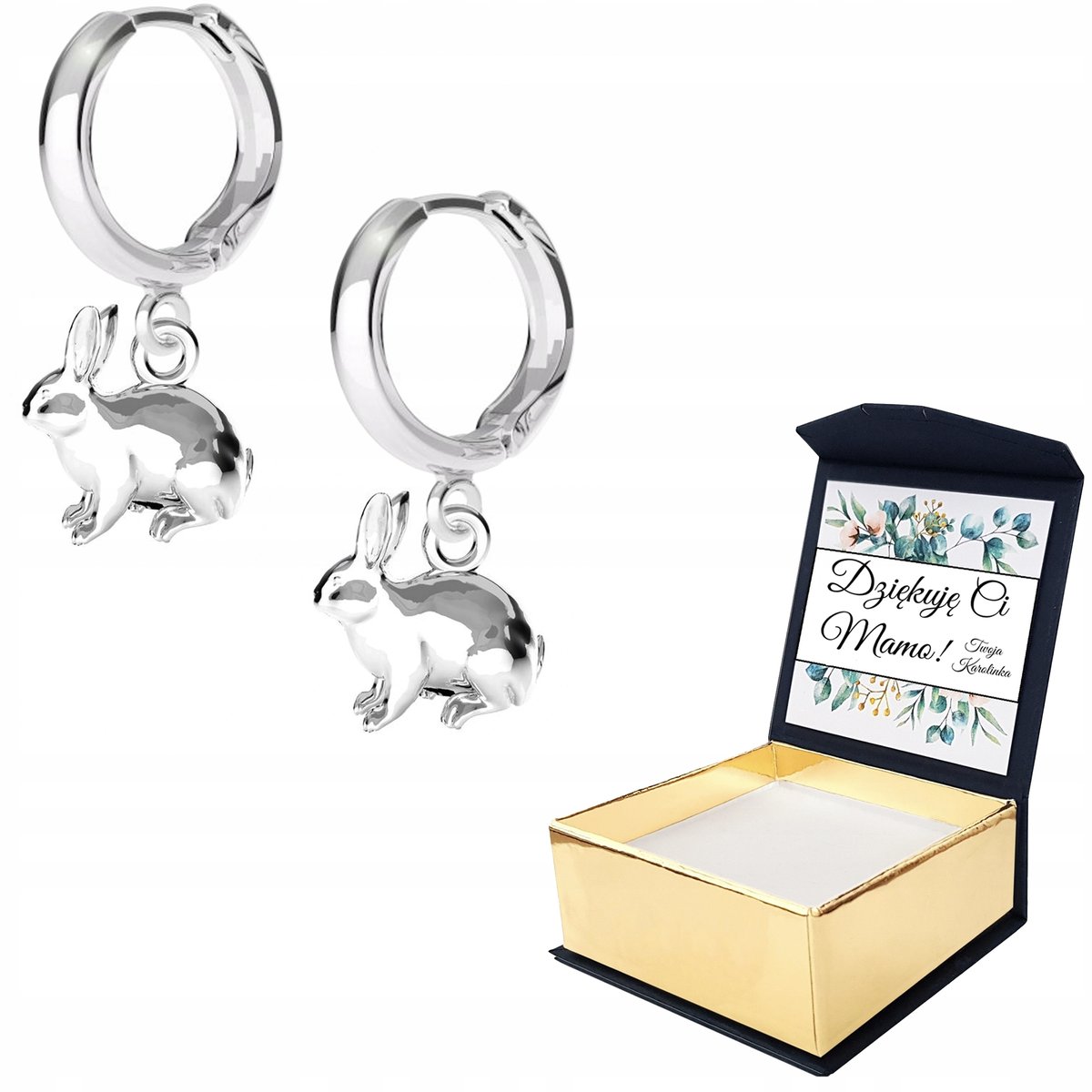 Kolczyki srebrne 925 Królik Zwierzę WŁASNY NADRUK