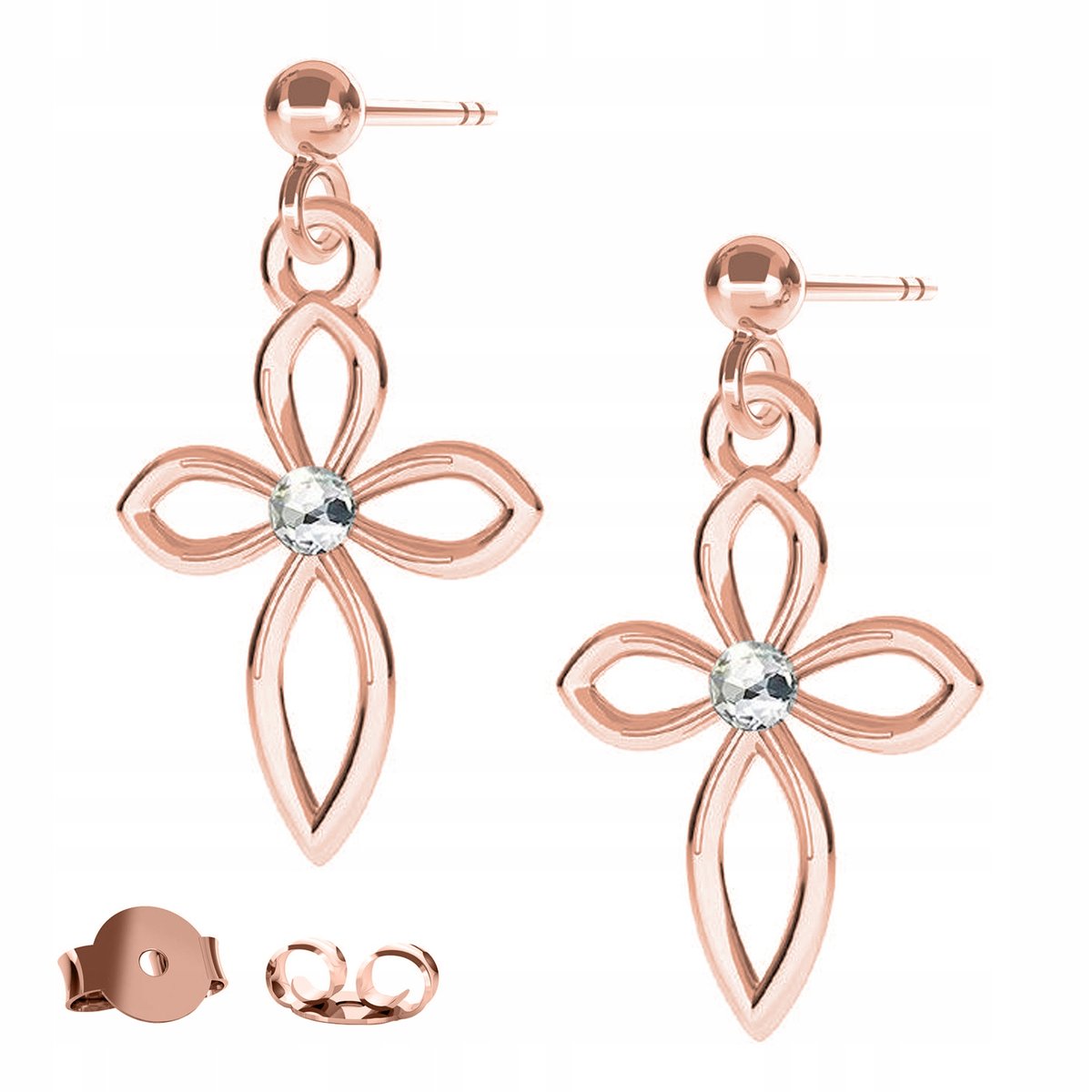 Kolczyki Krzyż różowe złoto 925