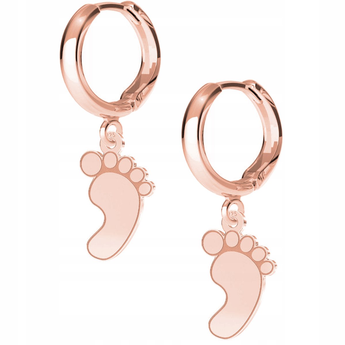 Kolczyki Stopa Dziecka różowe złoto 925