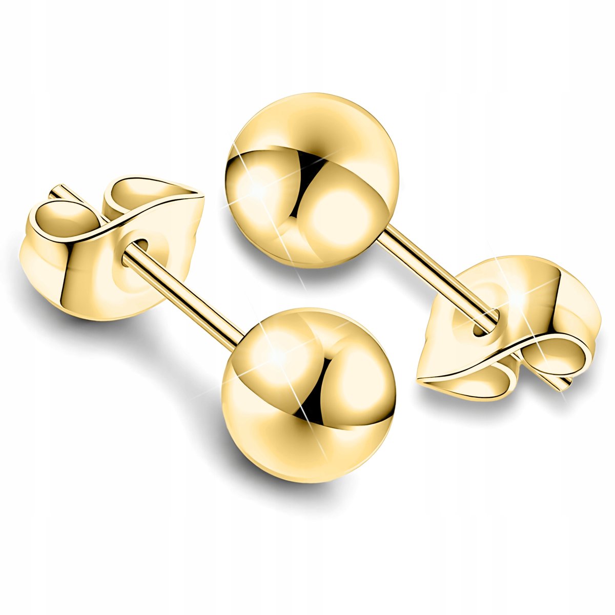 ZŁOTE KOLCZYKI POZŁACANE 585 DUŻE KULE KULKI 6mm SZTYFTY WKRĘTKI SREBRO 925