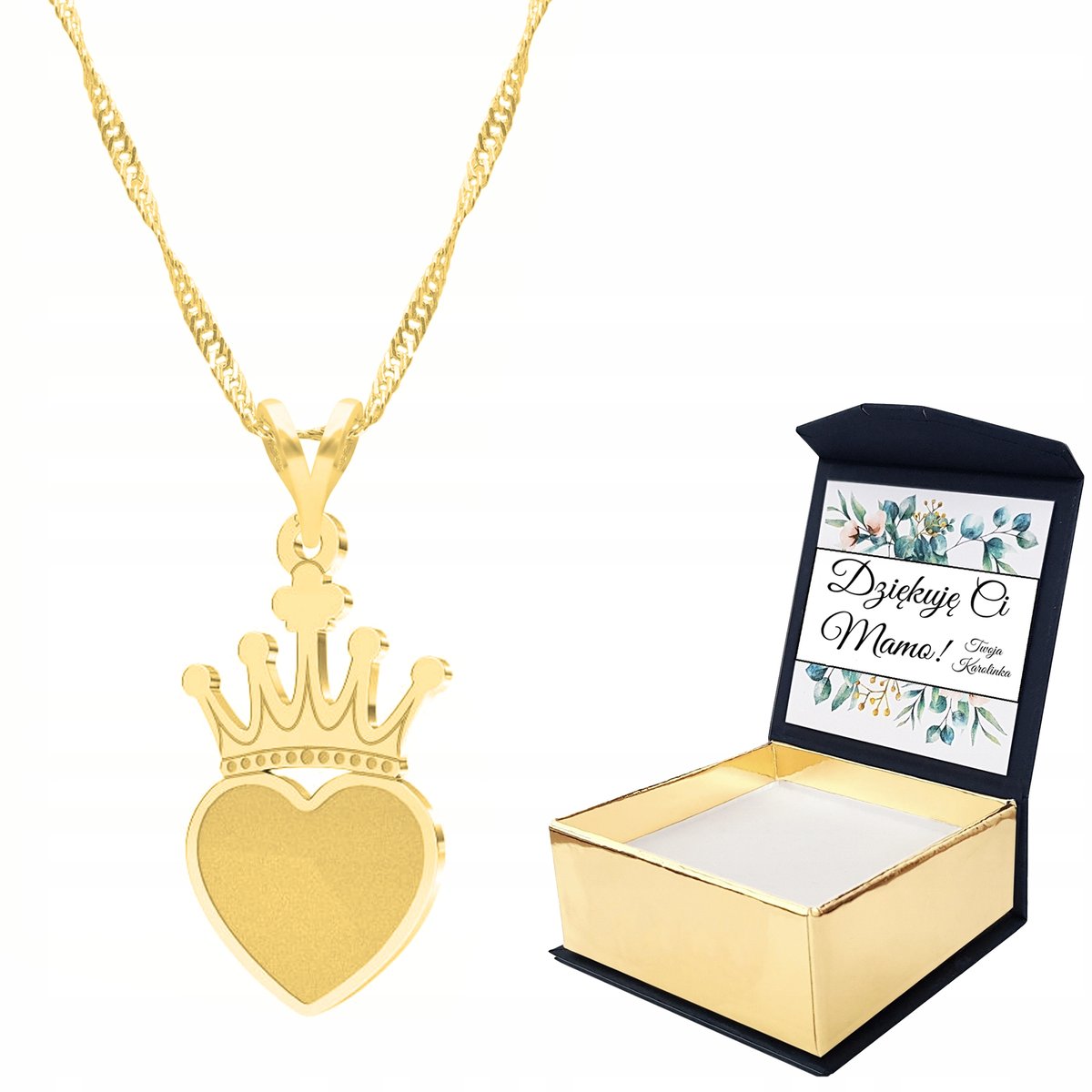 Naszyjnik złoty serce heart 925 + WŁASNY NADRUK