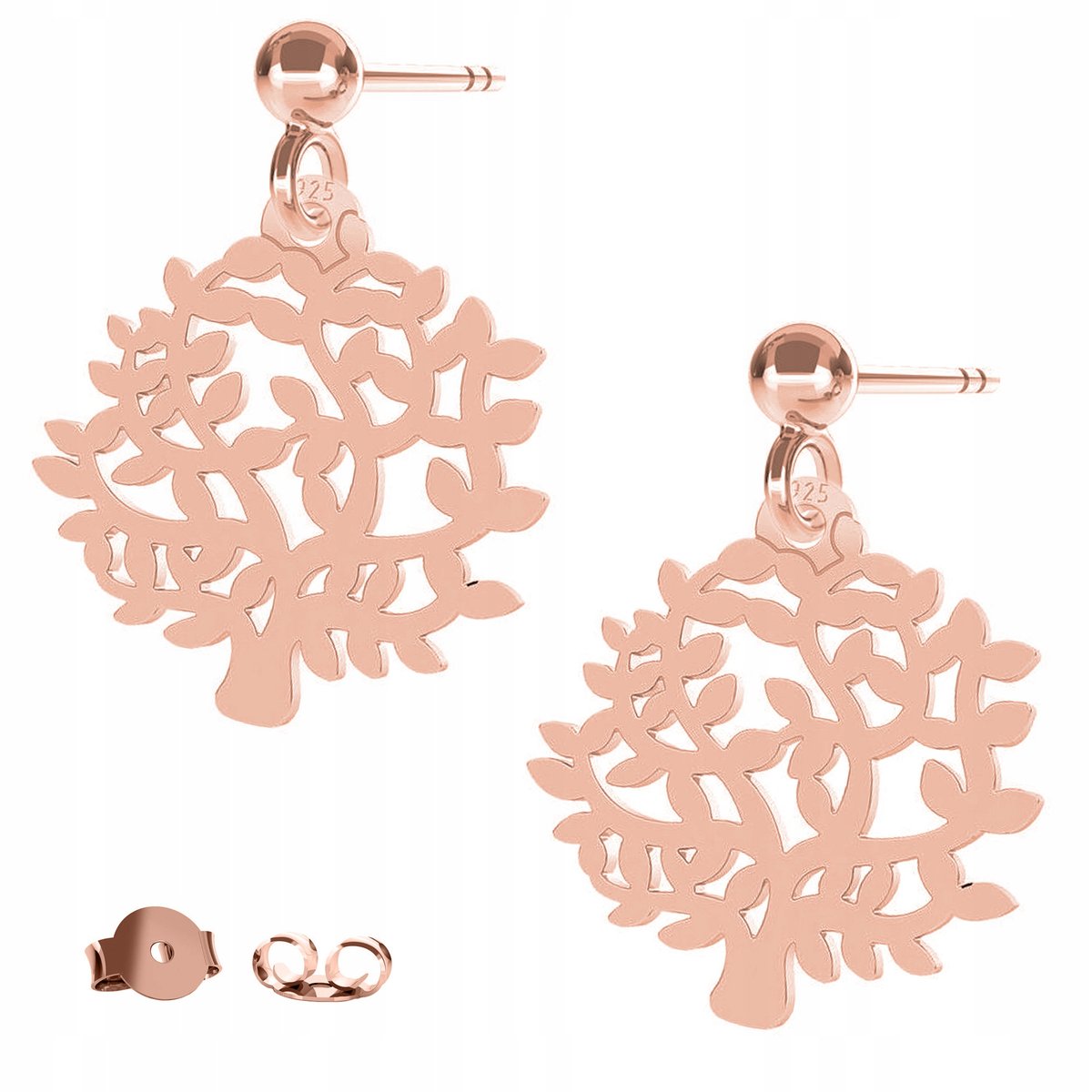 Kolczyki Drzewo Drzewko różowe złoto 925