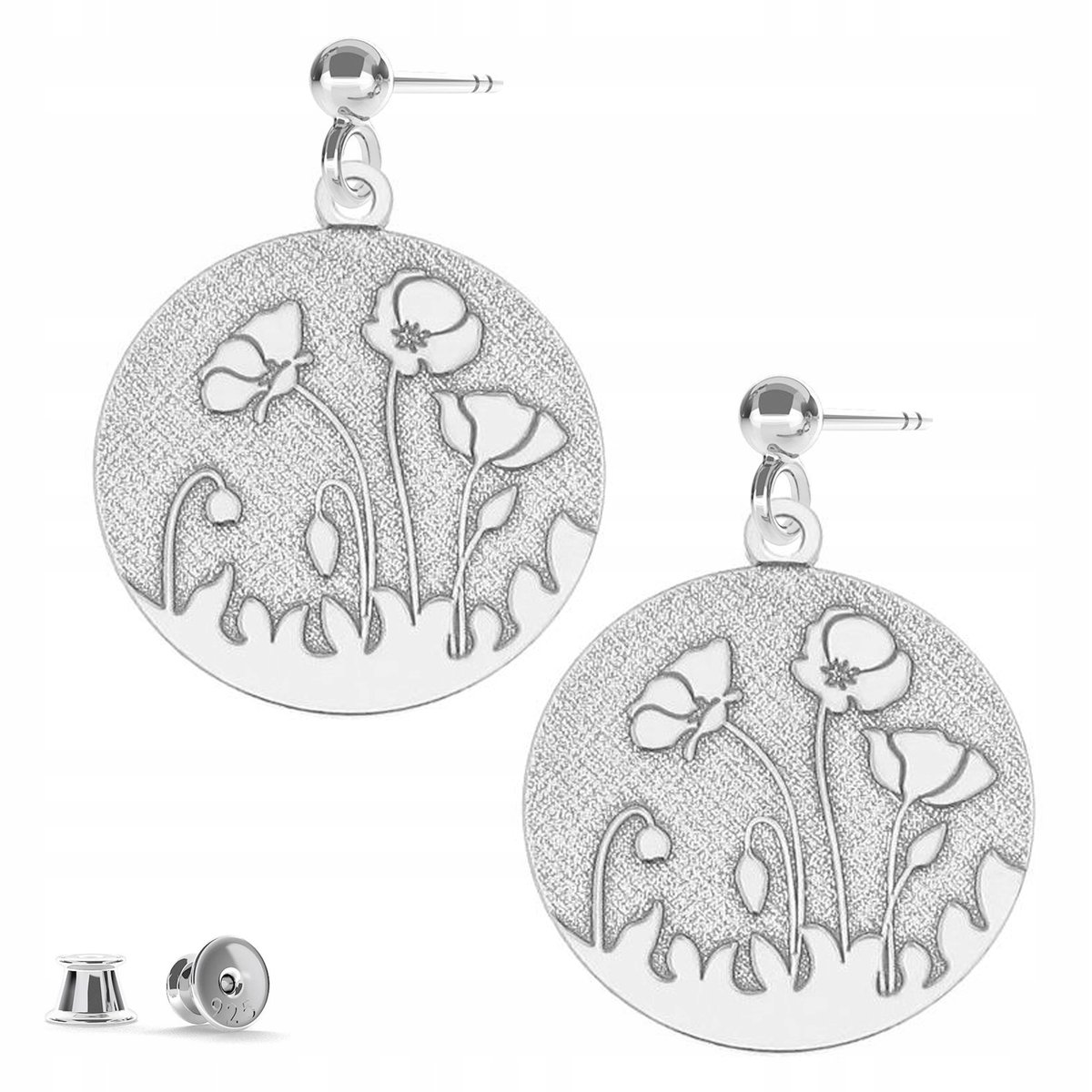 Kolczyki srebrne Maki Kwiaty Kwiat 925