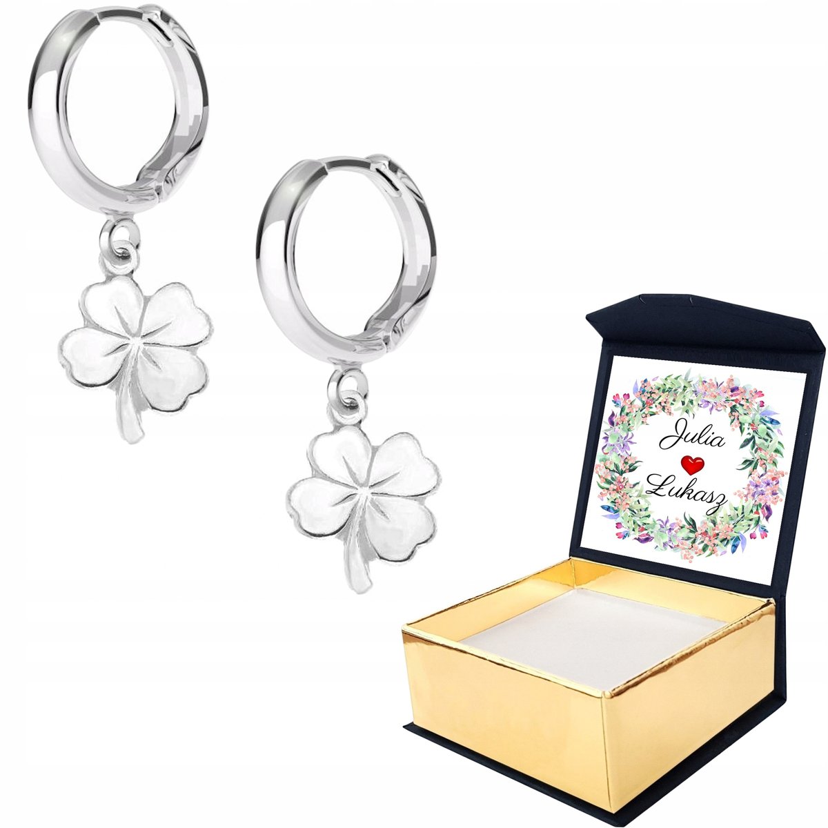 Kolczyki srebrne Koniczynka Kwiat WŁASNY NADRUK