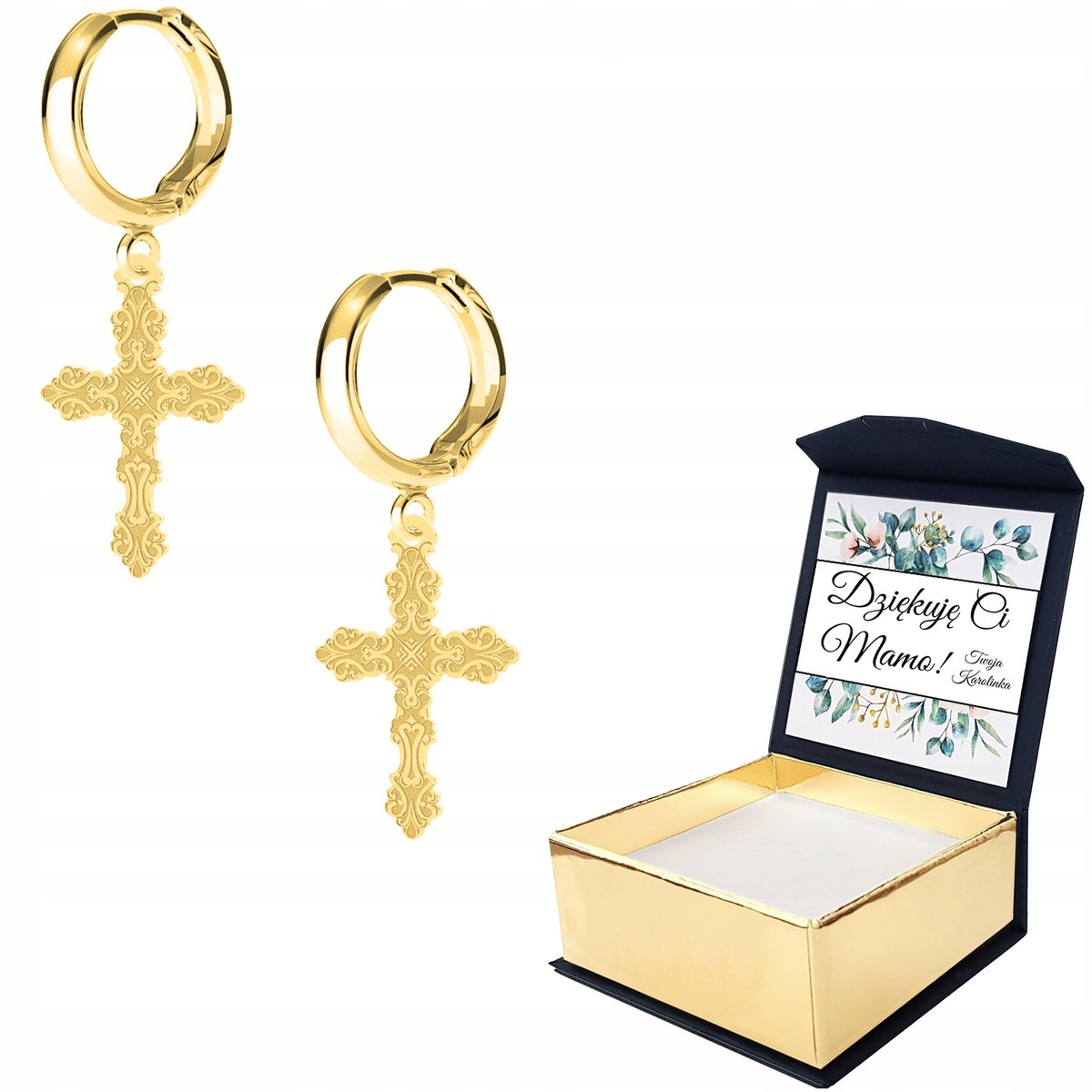 Kolczyki złote Krzyż Krzyżyk Wiara WŁASNY NADRUK