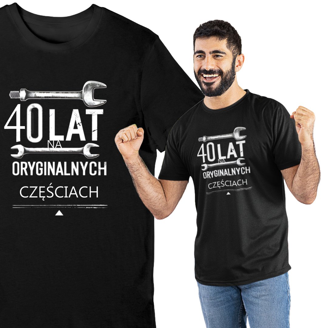 Koszulka urodzinowa 40 lat na oryginalnych częściach czarna 3XL
