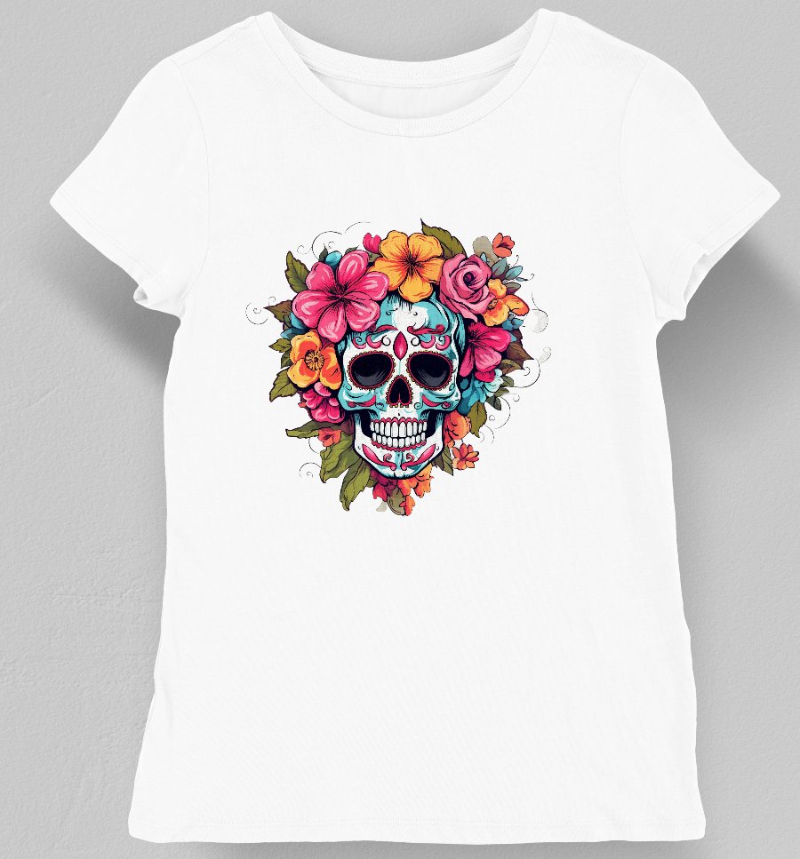 Koszulka damska z czaszką i kwiatami biała XS