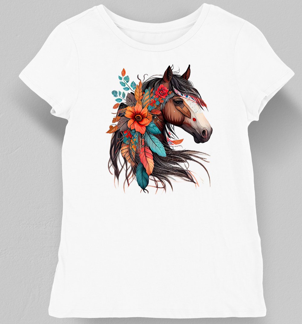 Koszulka damska koń i kwiaty biała XL