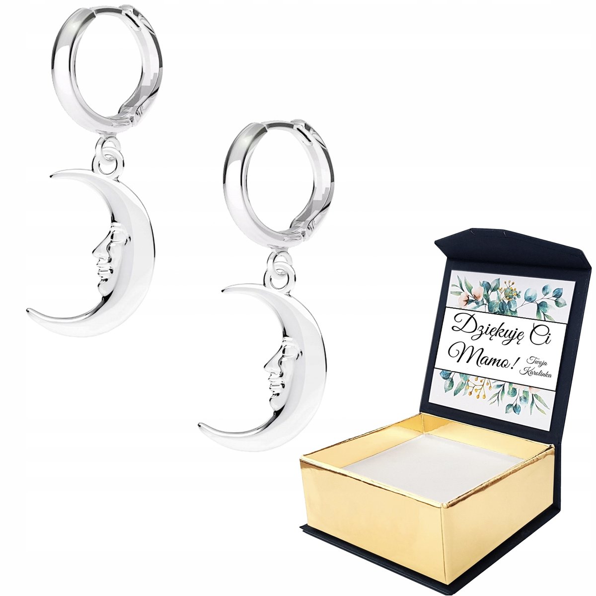 Kolczyki srebrne Księżyc Noc Gwiazdy WŁASNY NADRUK