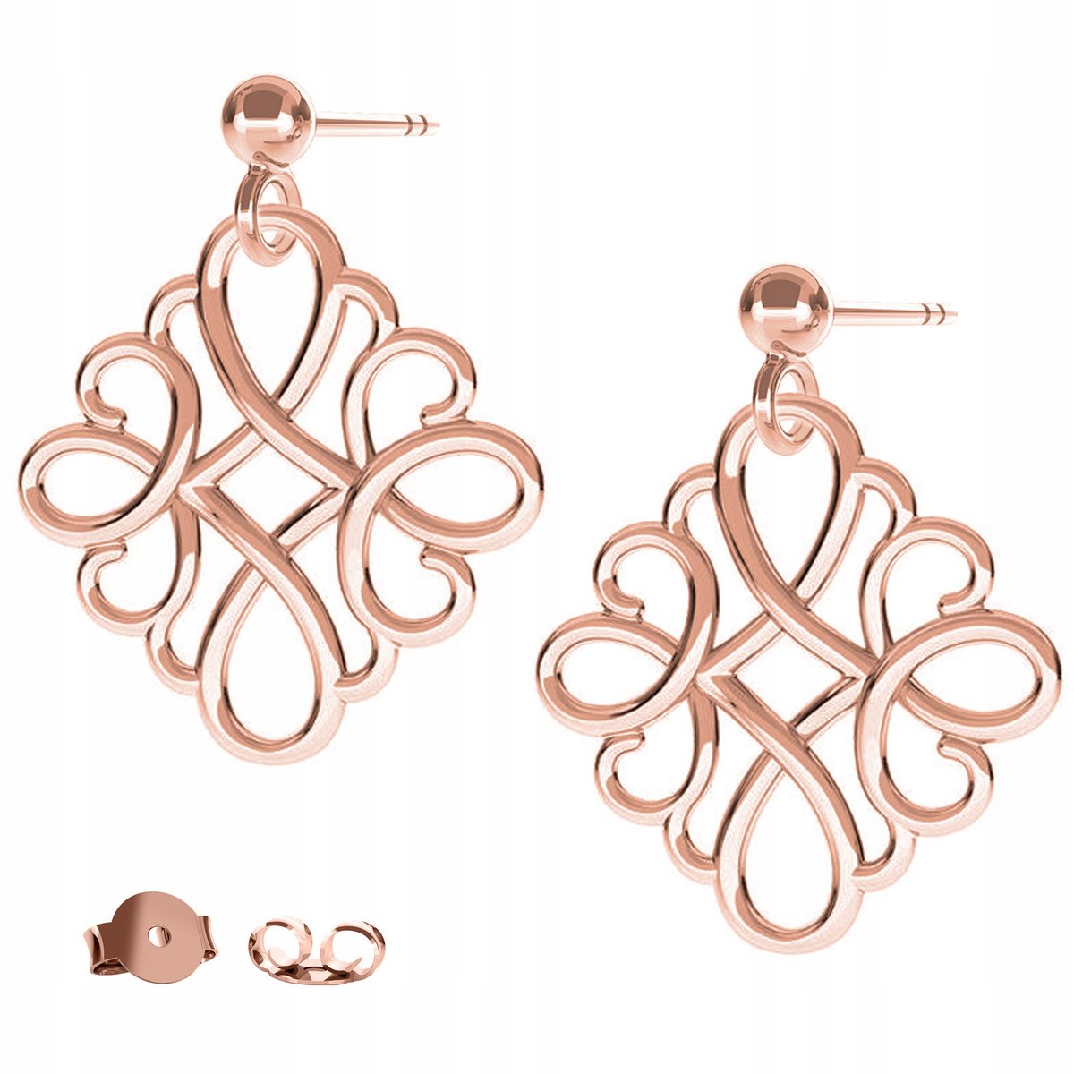 Kolczyki Ażurowy Łącznik różowe złoto 925