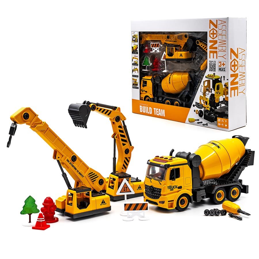 Pojazd do skręcania Sapphire Kids SK-142 3w1 - betoniarka, koparka, dźwig