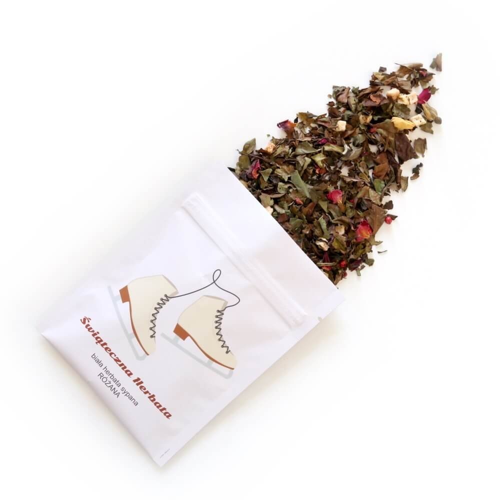 Świąteczna herbata RÓŻANA 20g. Herbata biała o różanym smaku z nutą malin- doskonały pomysł na prezent świąteczny pod choinkę lub na mikołaja dla fa..