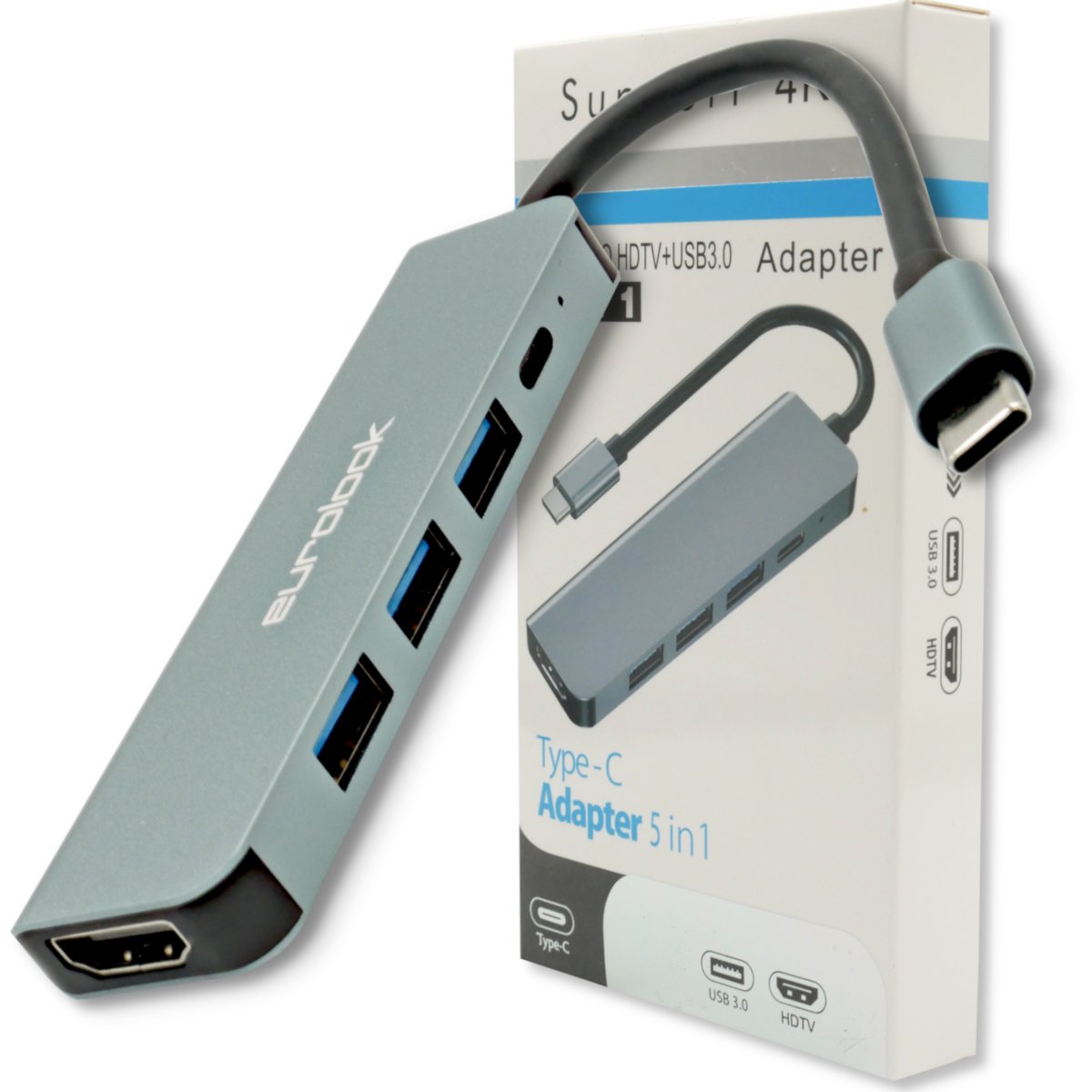 [EUROLOOK HUB-02C] Uniwersalny HUB USB-C HDMI Adapter Do Tabletu Telefonu Laptopa 4K 3xUSB