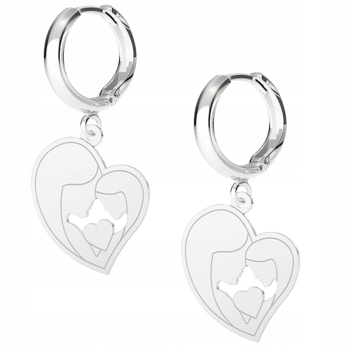 Kolczyki srebrne Serce Mama Córka 925