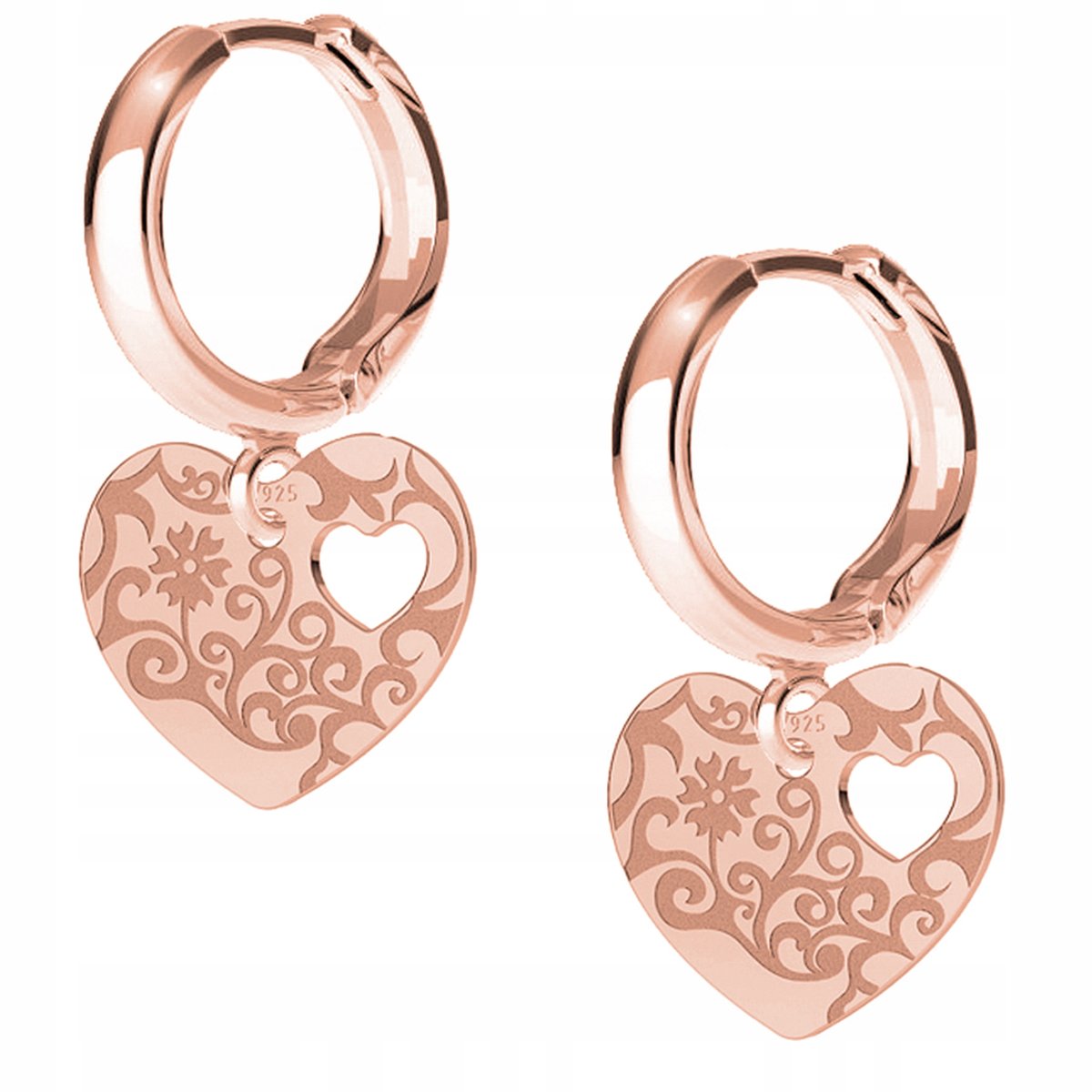 Kolczyki Serce Serduszko różowe złoto 925