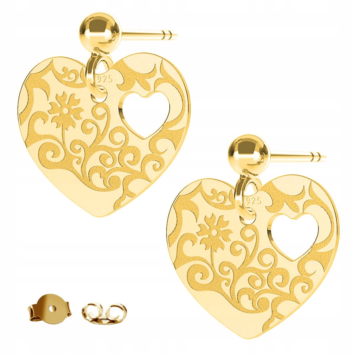 Kolczyki złote Serce Serduszko Kwiat 925