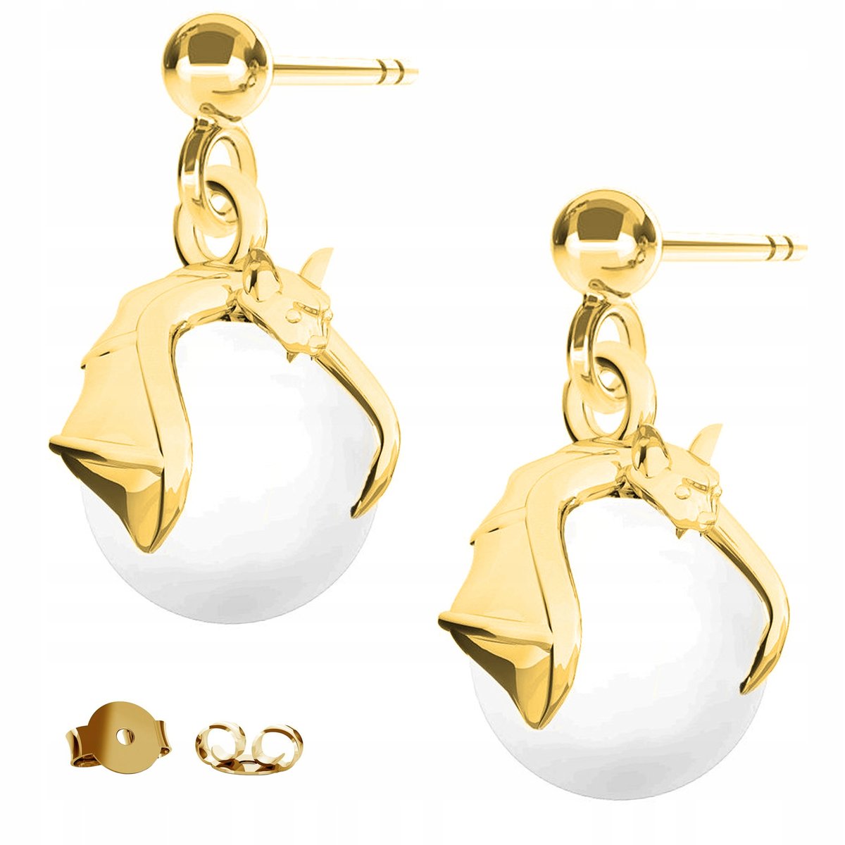 Kolczyki złote Nietoperz Perła 925