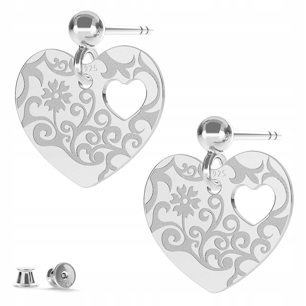 Kolczyki srebrne Serce Serduszko Kwiat 925