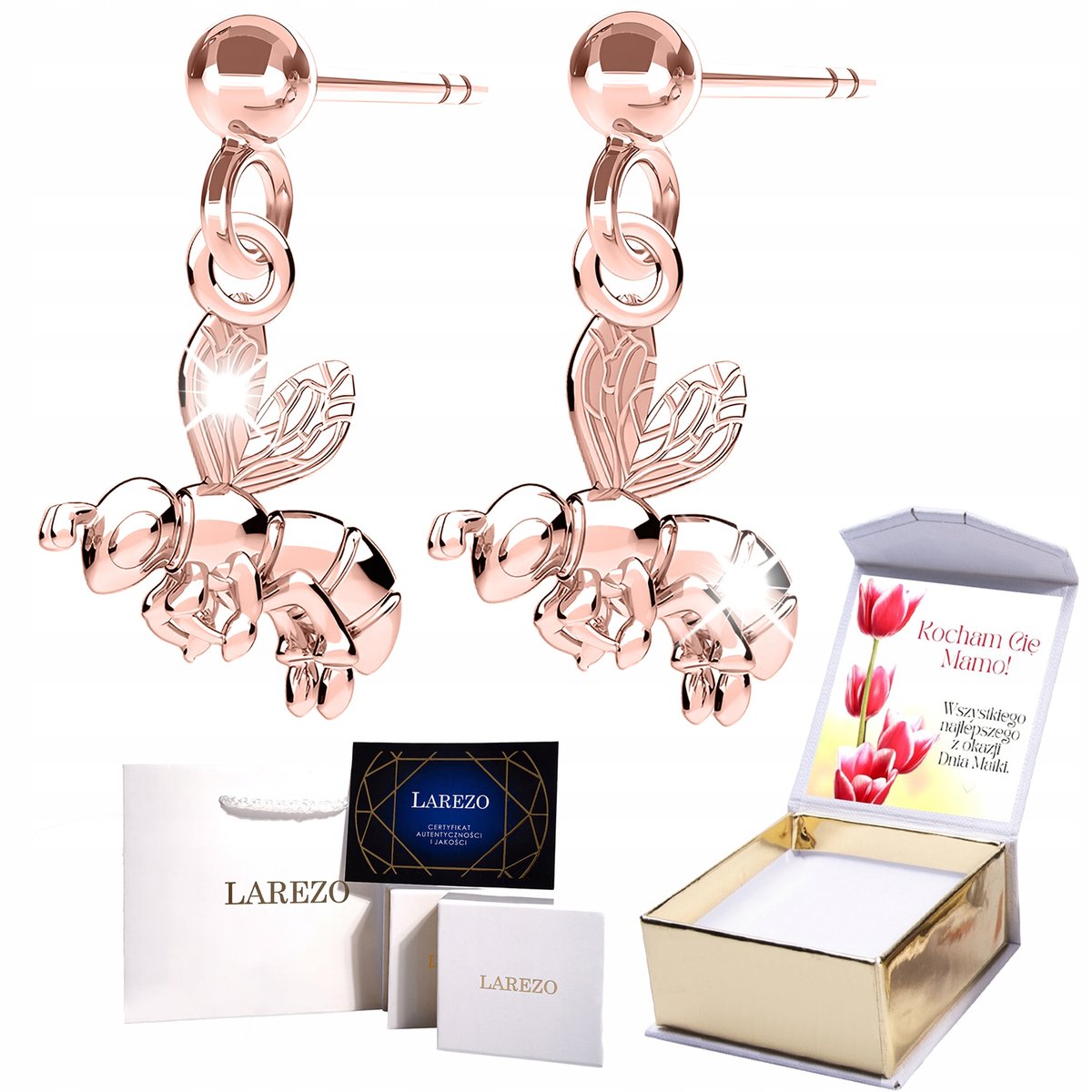 Kolczyki Pozłacane 18K na Sztyfcie z Pszczółką Pszczoła Pszczółki NADRUK