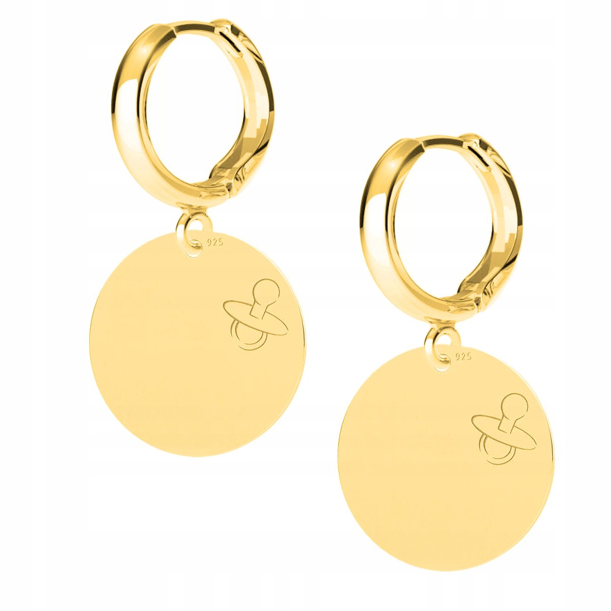 Kolczyki złote Blaszka Smoczek Dziecko Grawer 925