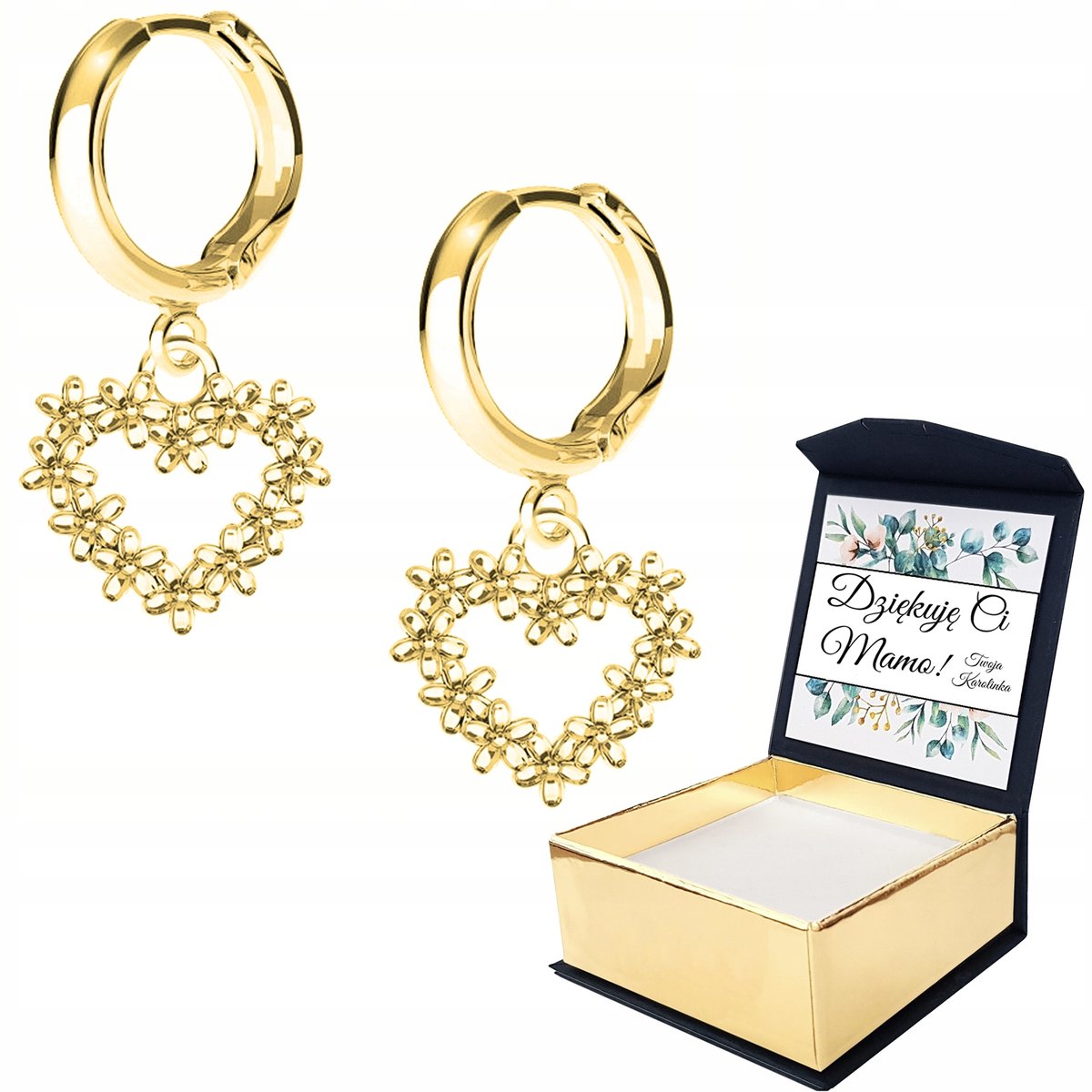 Kolczyki złote Kwiaty Serce 925 WŁASNY NADRUK