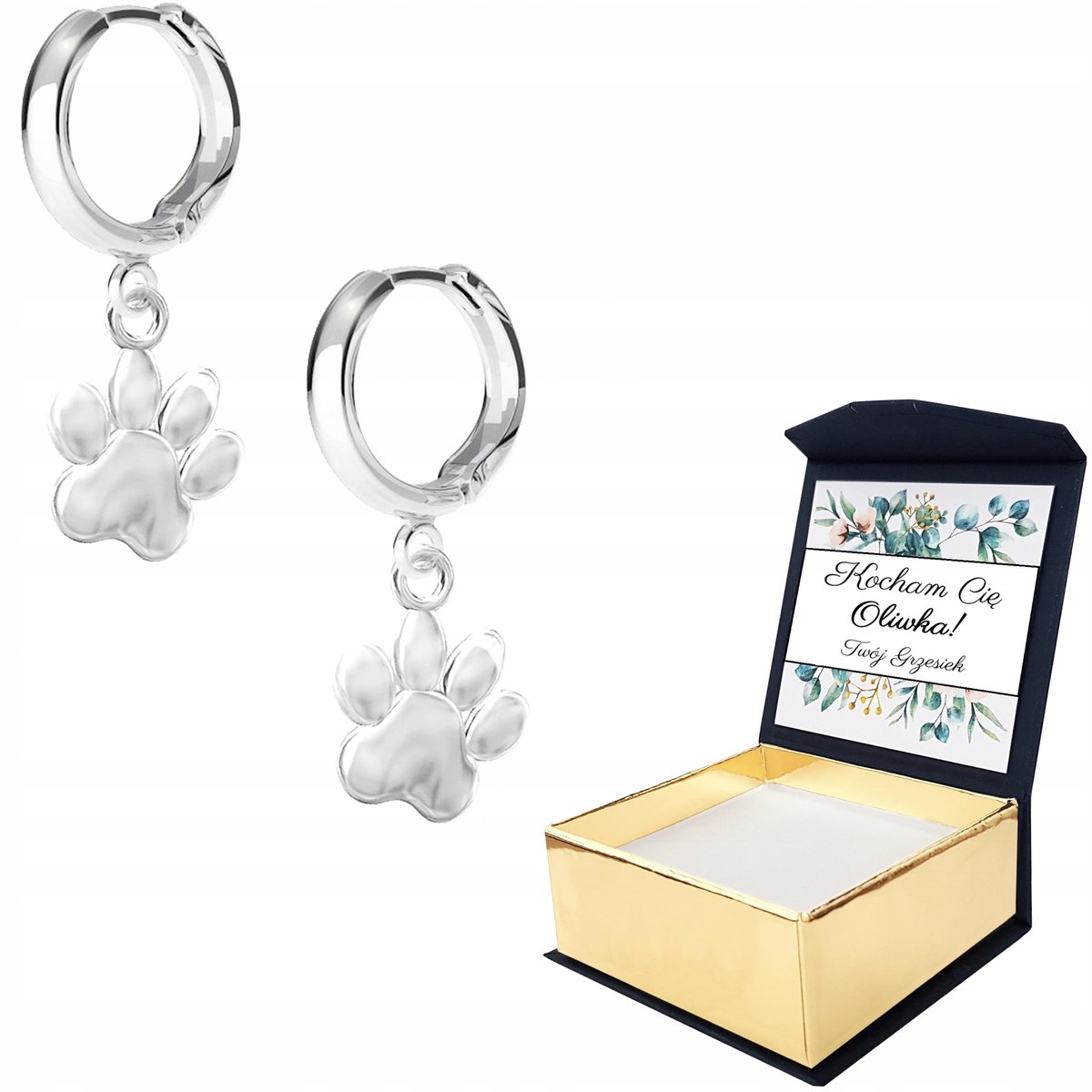 Kolczyki srebrne Łapa Łapka Pies 925 WŁASNY NADRUK