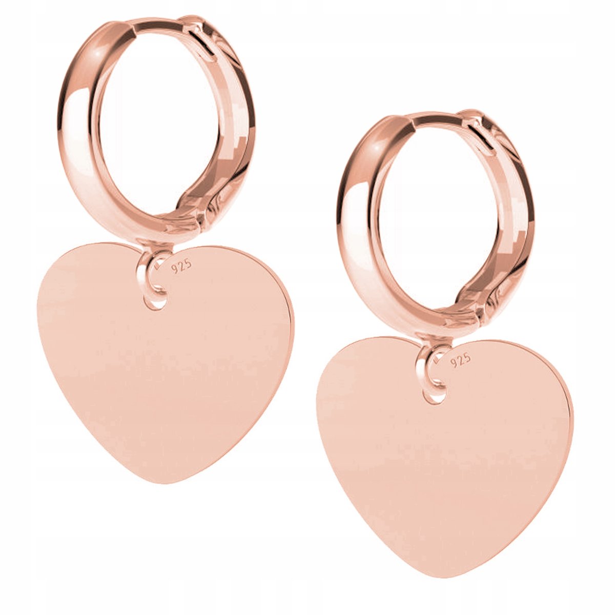 Kolczyki Blaszka Serce różowe złoto 925