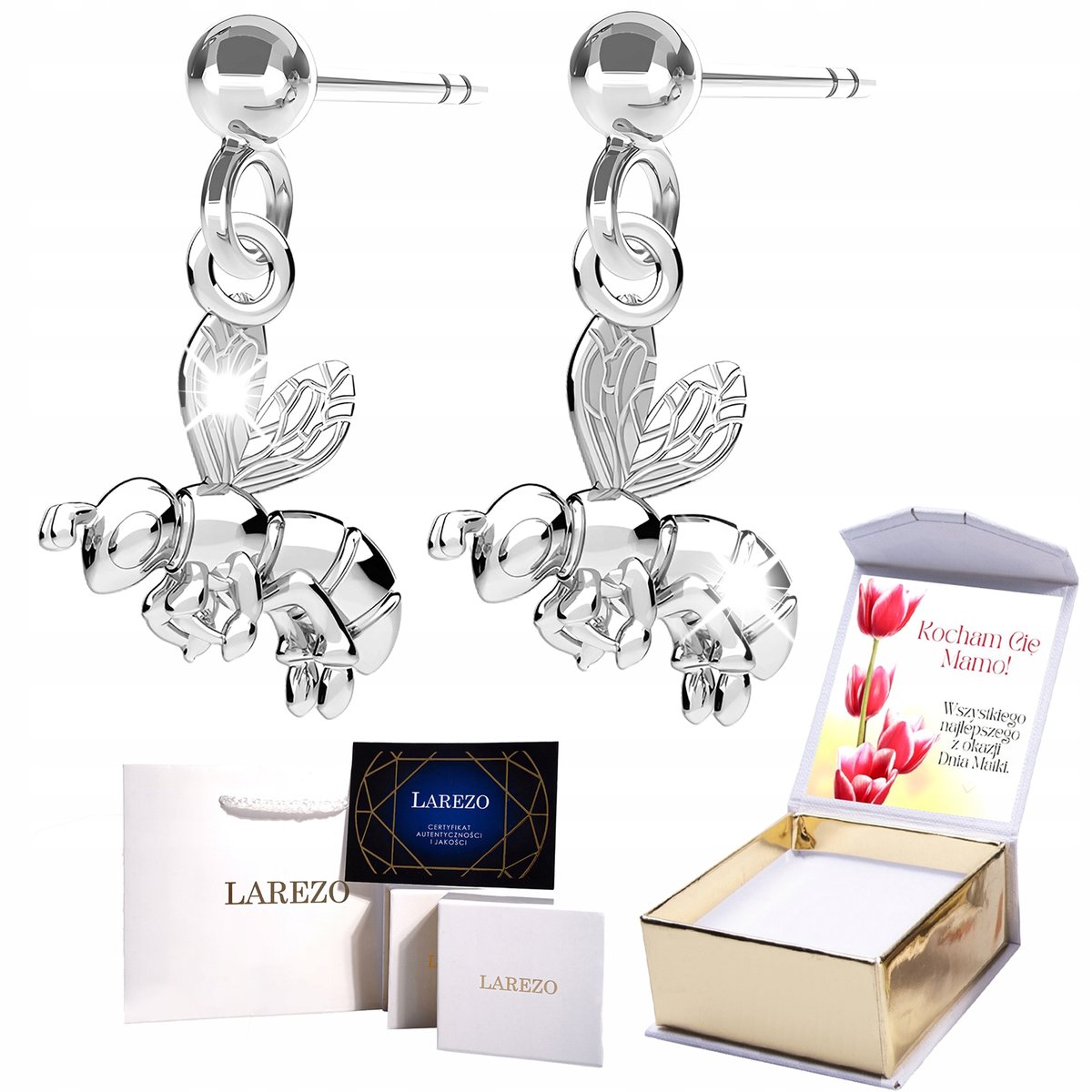 Kolczyki Srebrne 925 na Sztyfcie z Pszczółką Pszczoła Osy Pszczółki NADRUK