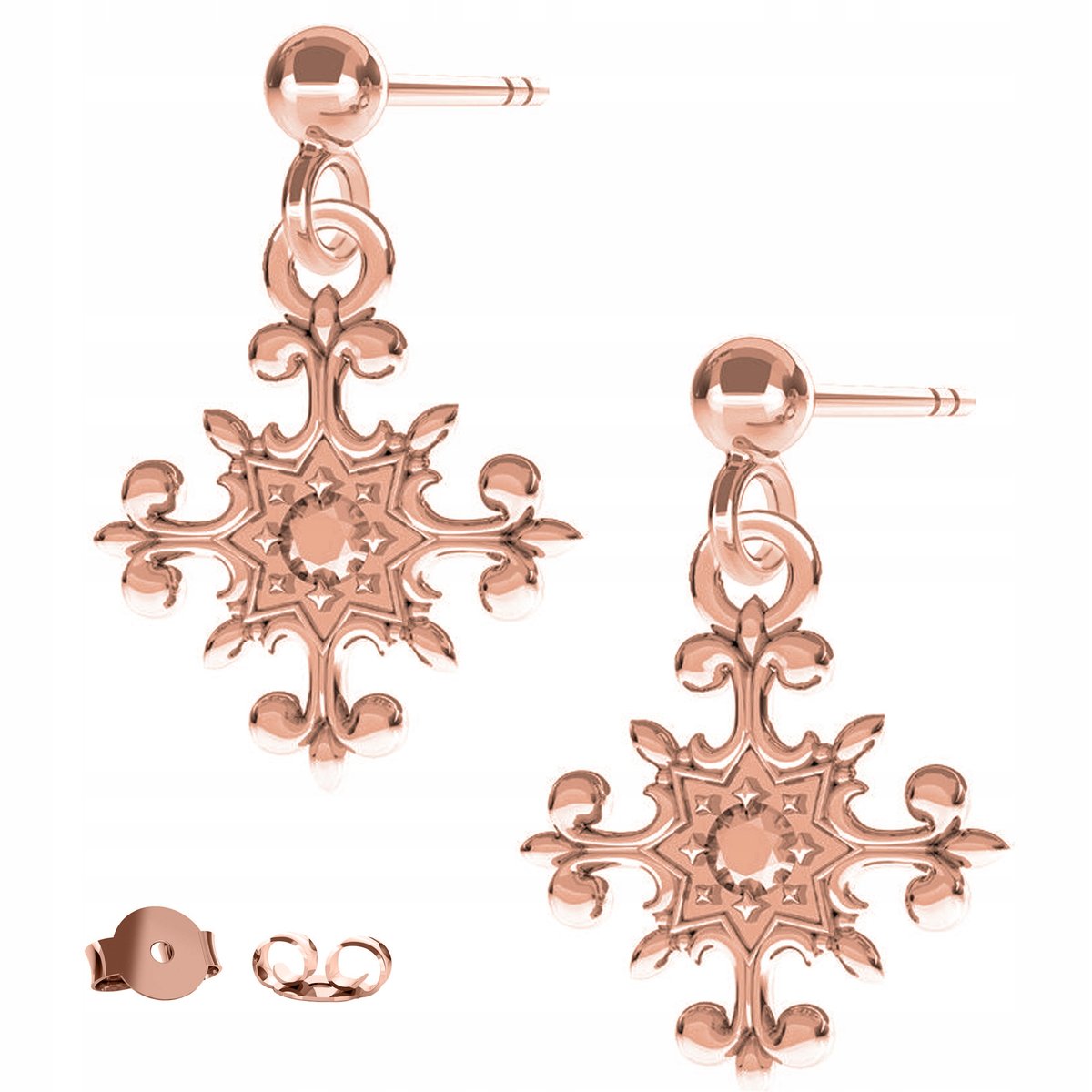 Kolczyki Krzyż Krzyżyk różowe złoto 925