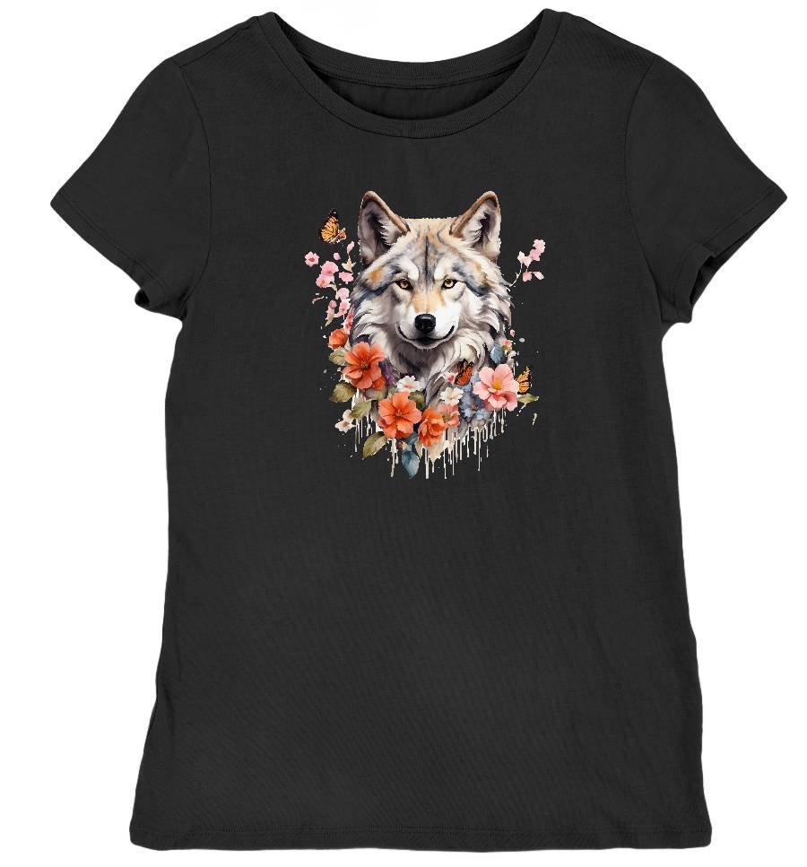 Koszulka damska wilk w kwiatach czarna M