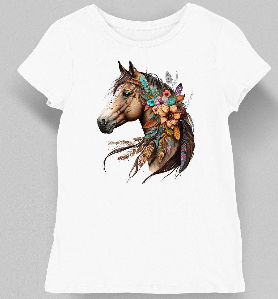 Koszulka damska z koniem kwiaty biała M