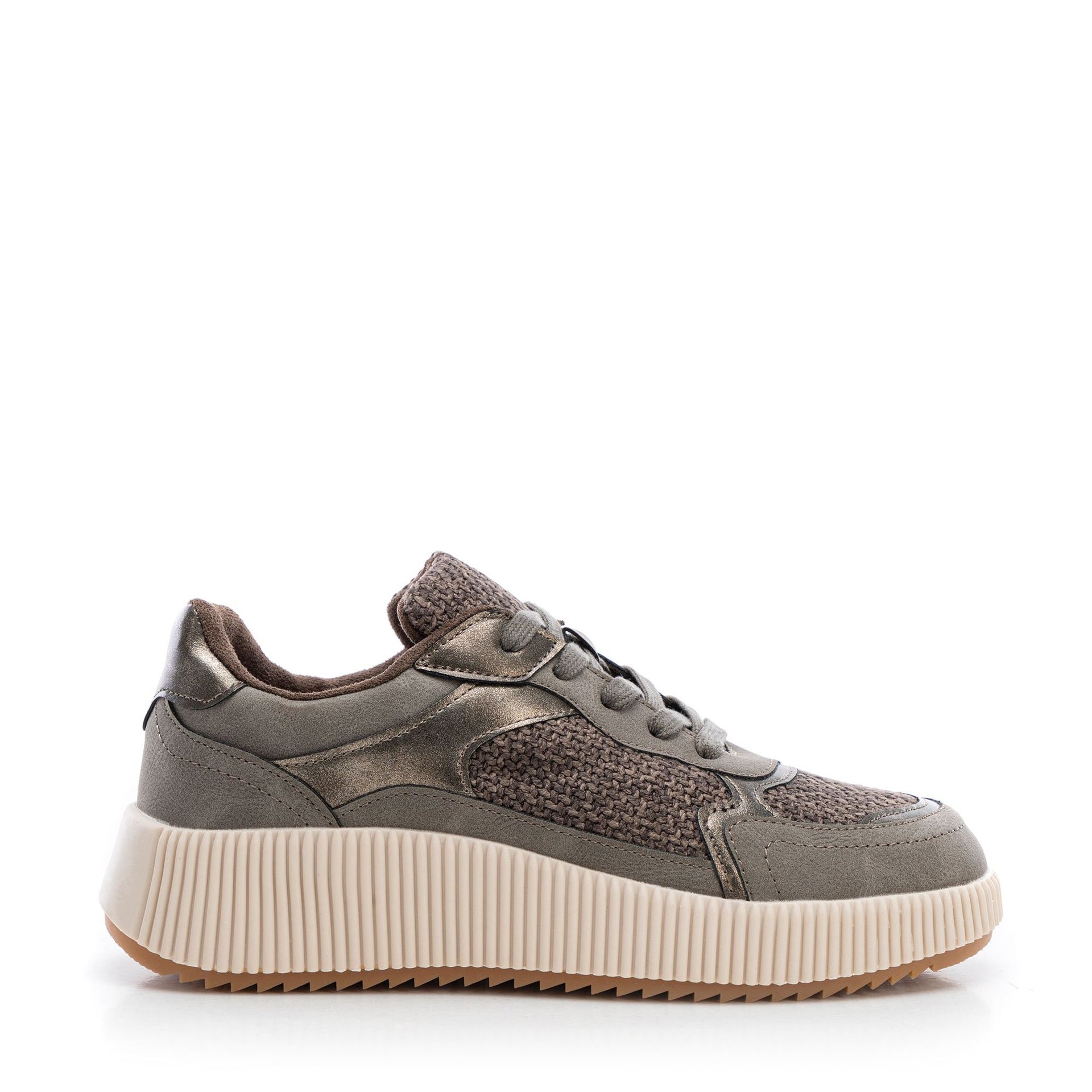 Damskie sneakersy na grubej platformie szaro - brązowe