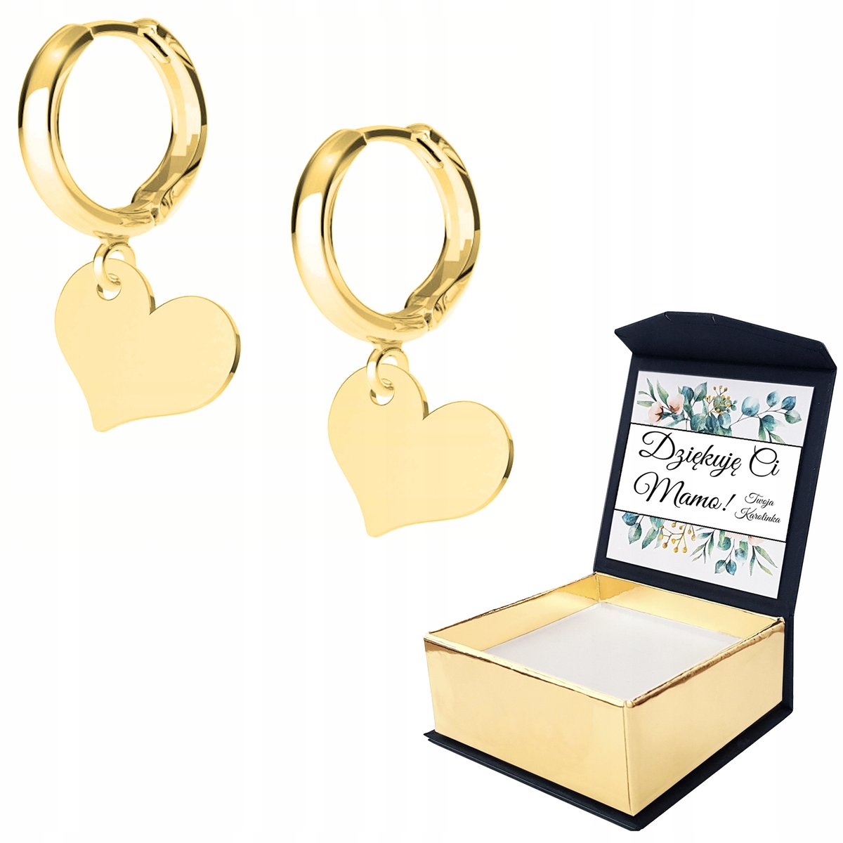 Kolczyki złote Serce Serduszko Heart WŁASNY NADRUK