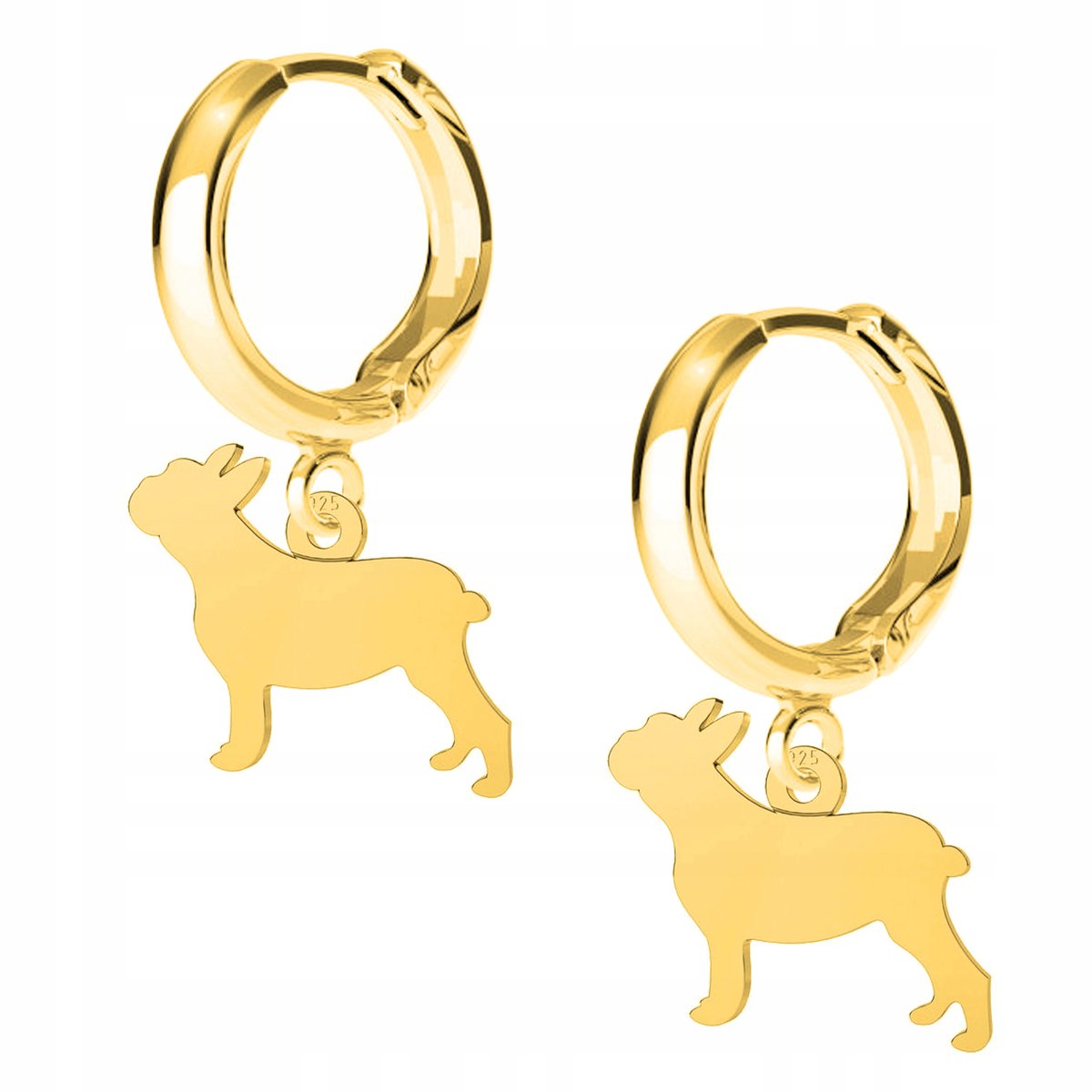 Kolczyki złote Buldog Pies Dog 925