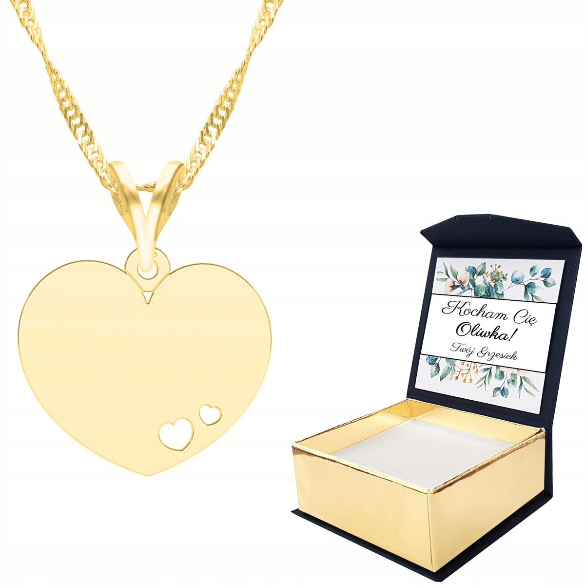 Naszyjnik złoty Serce Serduszko + WŁASNY NADRUK