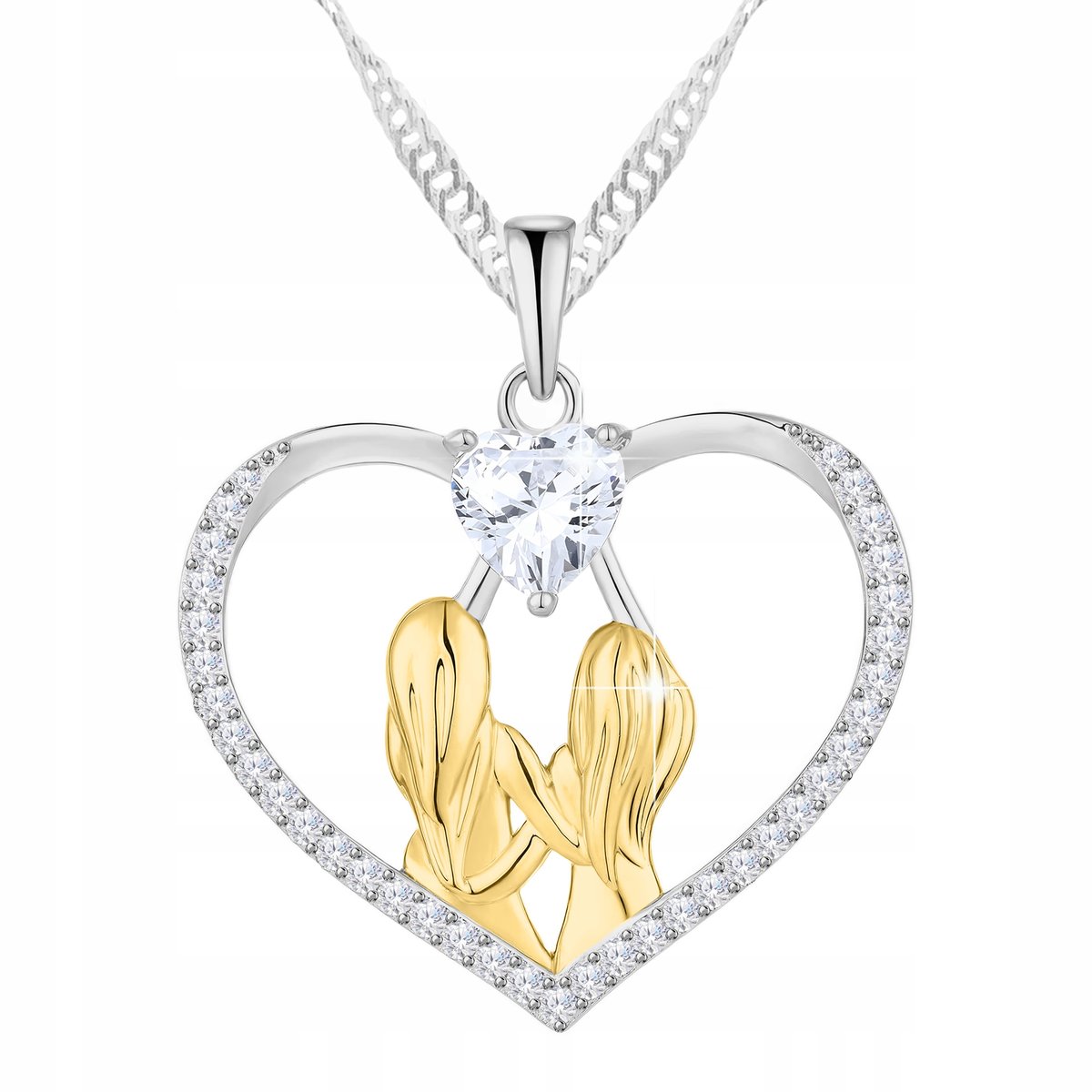 Naszyjnik Serce 925 bff dla 2 Przyjaciółki z Cyrkoniami Love POZŁACANY 585