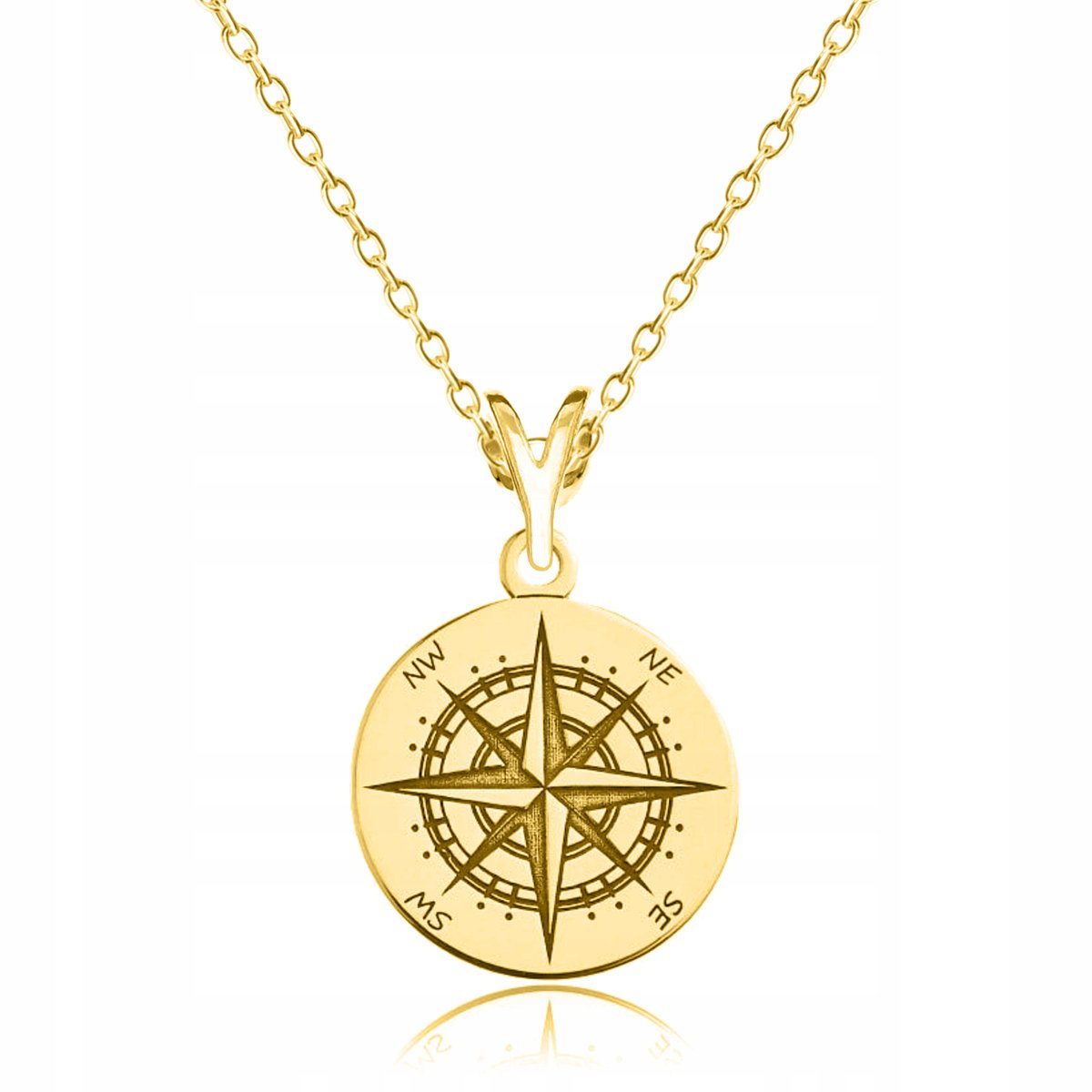 Naszyjnik żółte złoto 925 róża wiatrów kompas