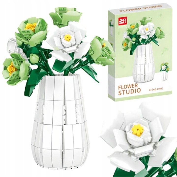 Klocki Kwiatki Zestaw Konstrukcyjny Kwiaty Wazon Puzzle Ozdobne 3D 568 EL