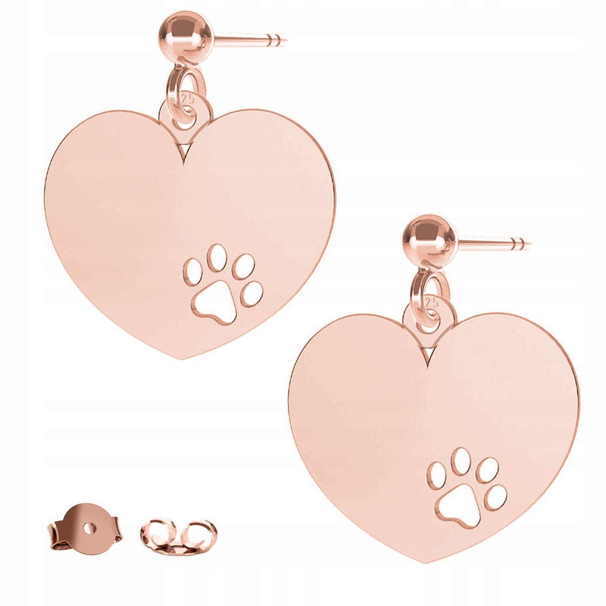 Kolczyki Serce Łapka Pies różowe złoto 925