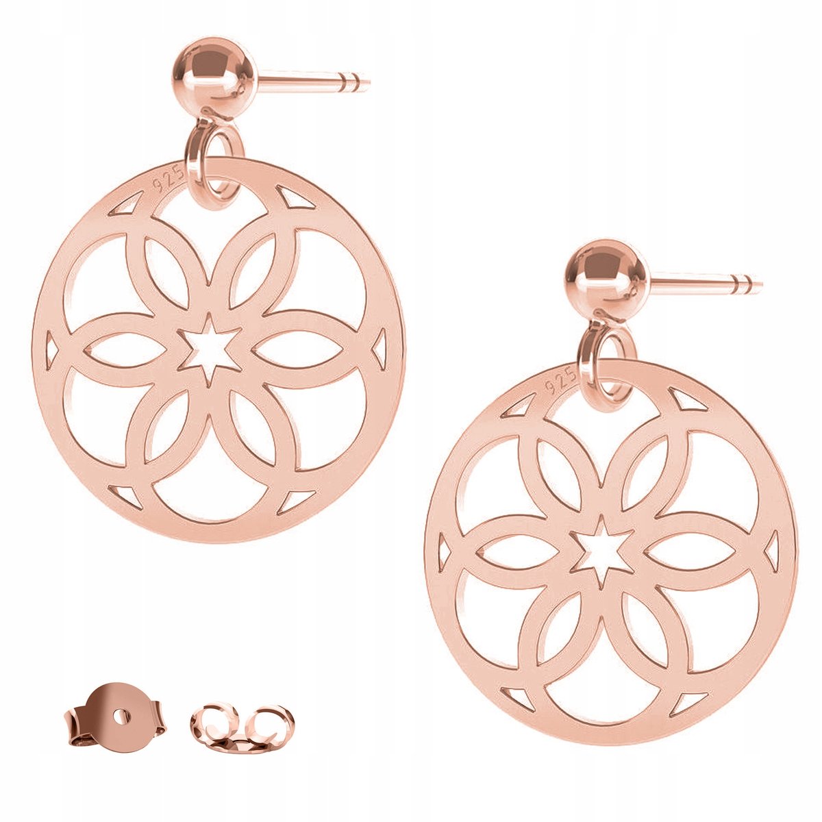 Kolczyki Rozeta Ażurowa różowe złoto 925