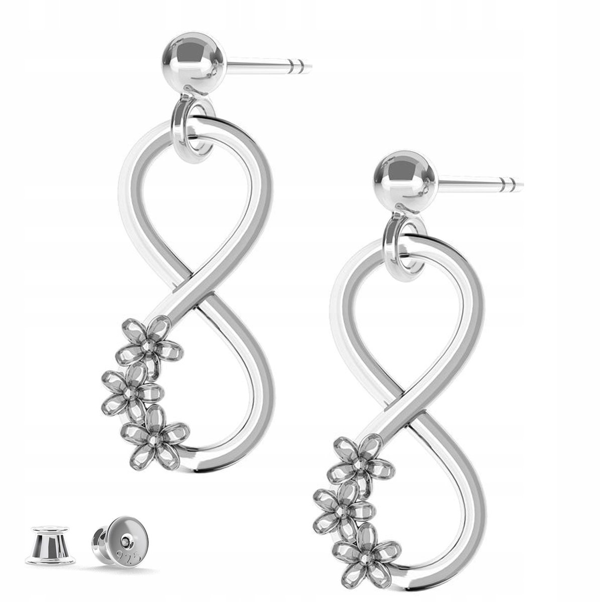 Kolczyki srebrne Infinity Kwiat 925